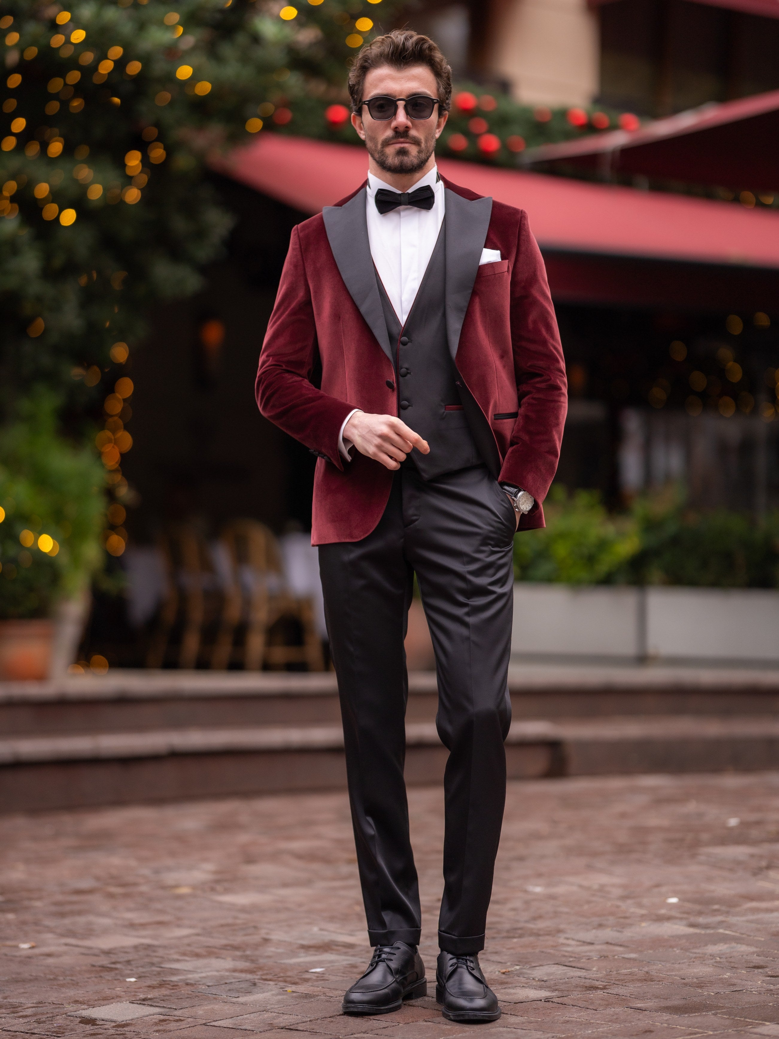 Bordeaux Velvet Slim-Fit Tuxedo 3-Piece