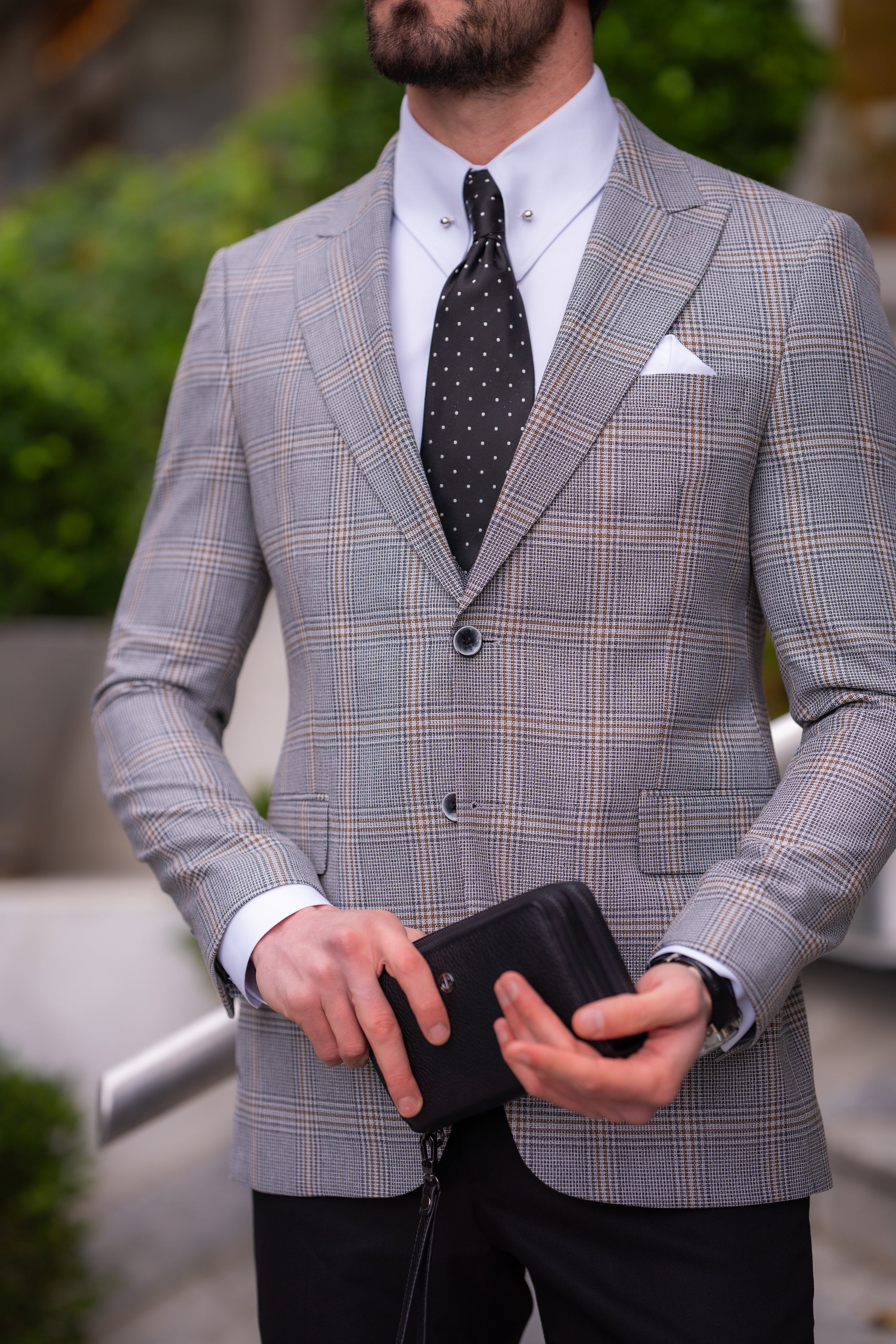 Grey Plaid Slim-Fit Suit 3-Piece