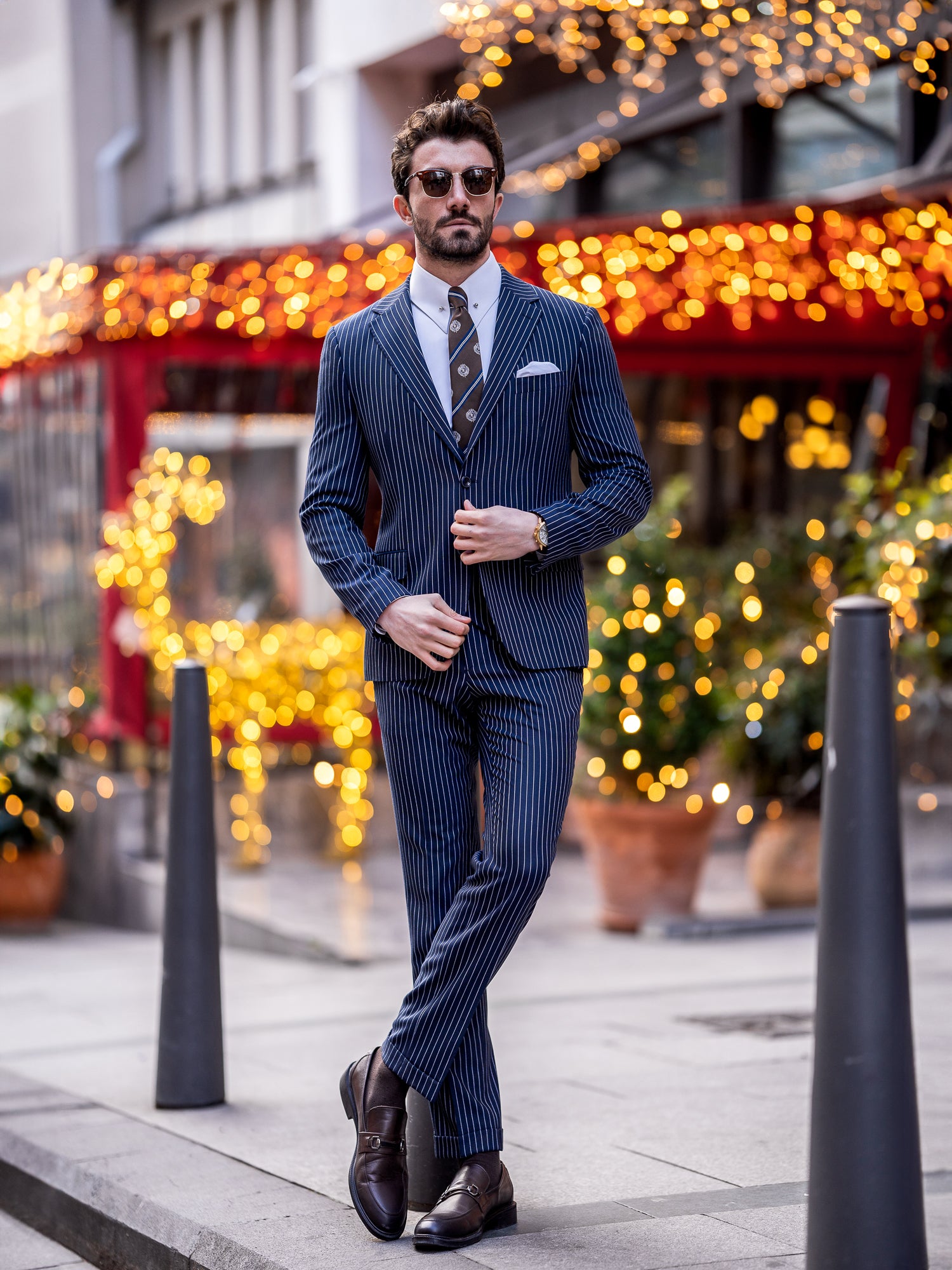 Navy Striped Slim-Fit Suit 3-Piece