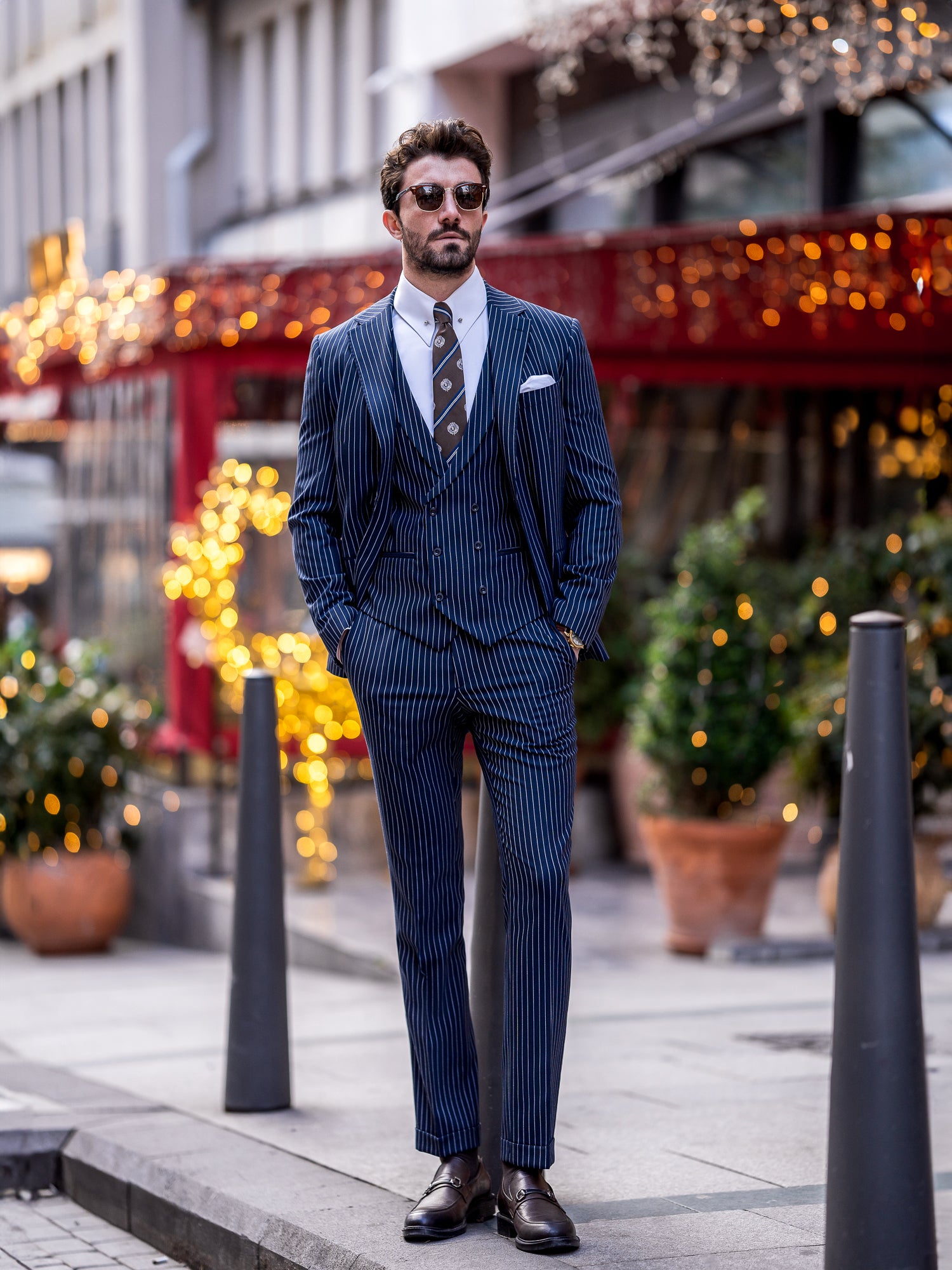 Navy Striped Slim-Fit Suit 3-Piece