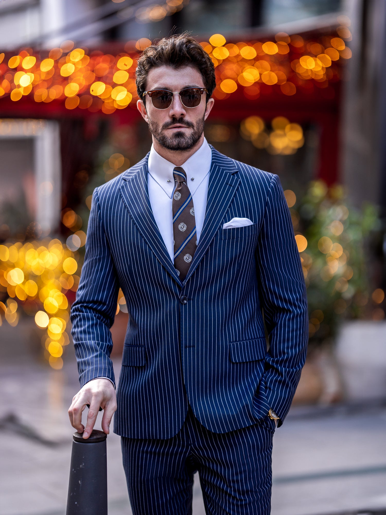 Navy Striped Slim-Fit Suit 3-Piece