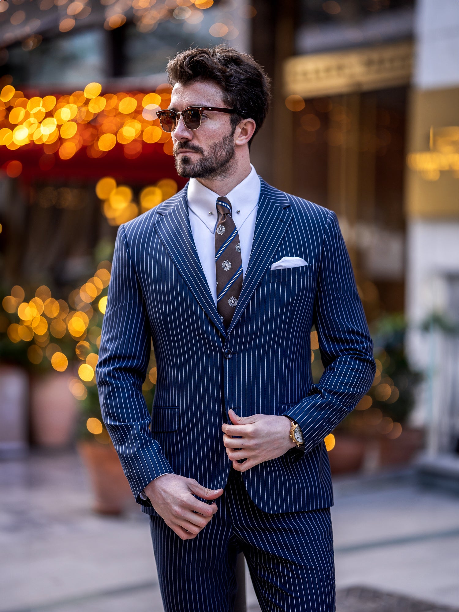 Navy Striped Slim-Fit Suit 3-Piece