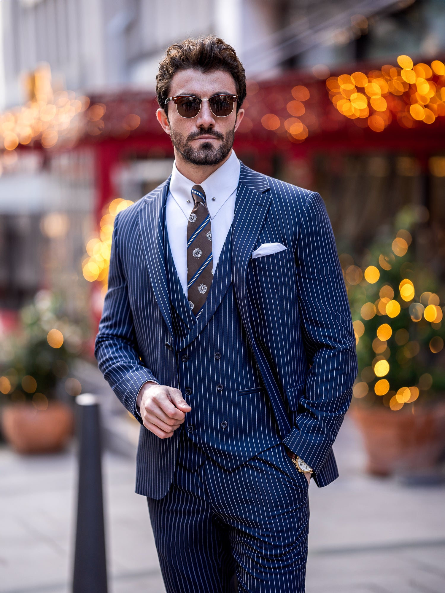 Navy Striped Slim-Fit Suit 3-Piece