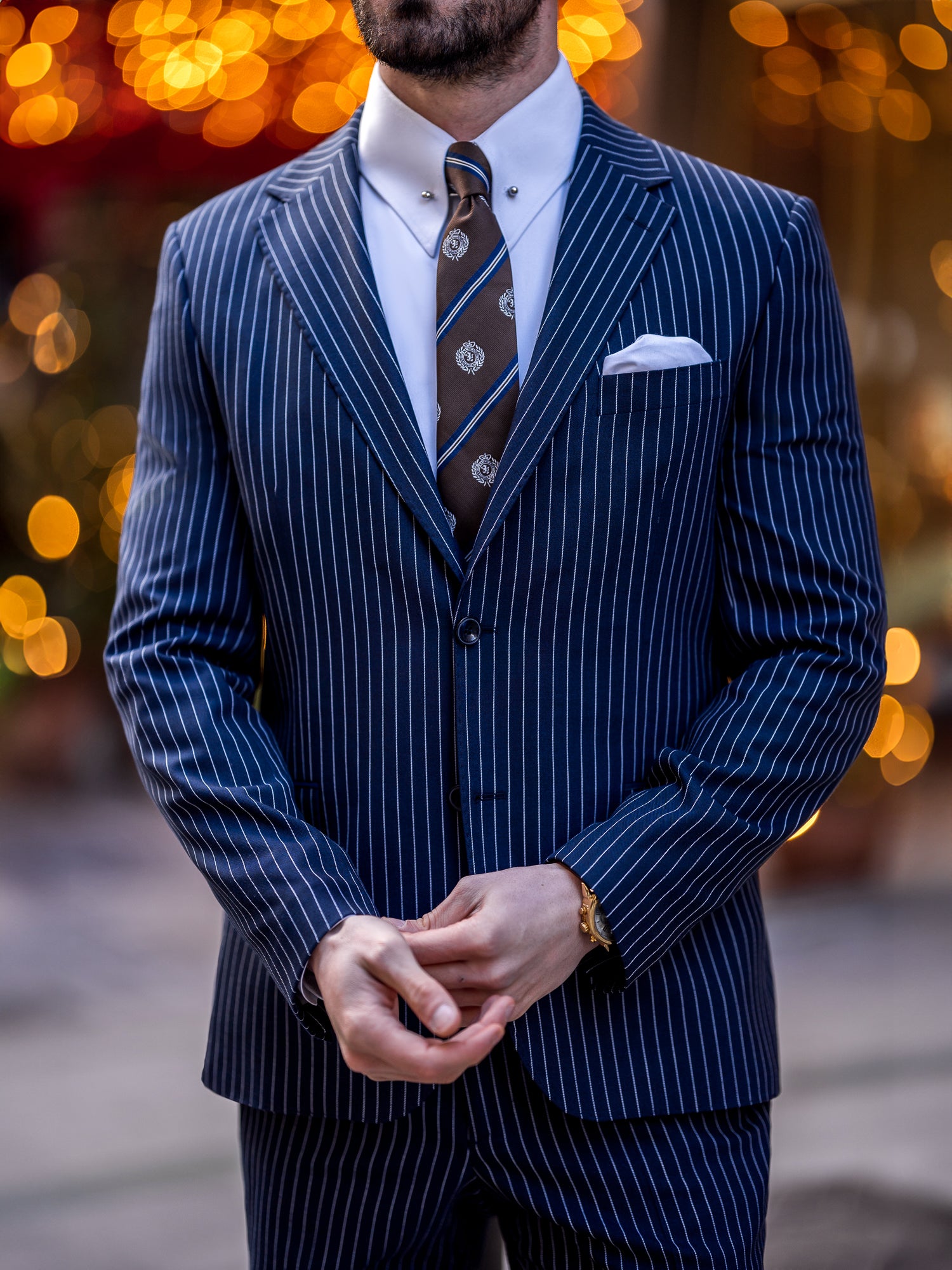 Navy Striped Slim-Fit Suit 3-Piece
