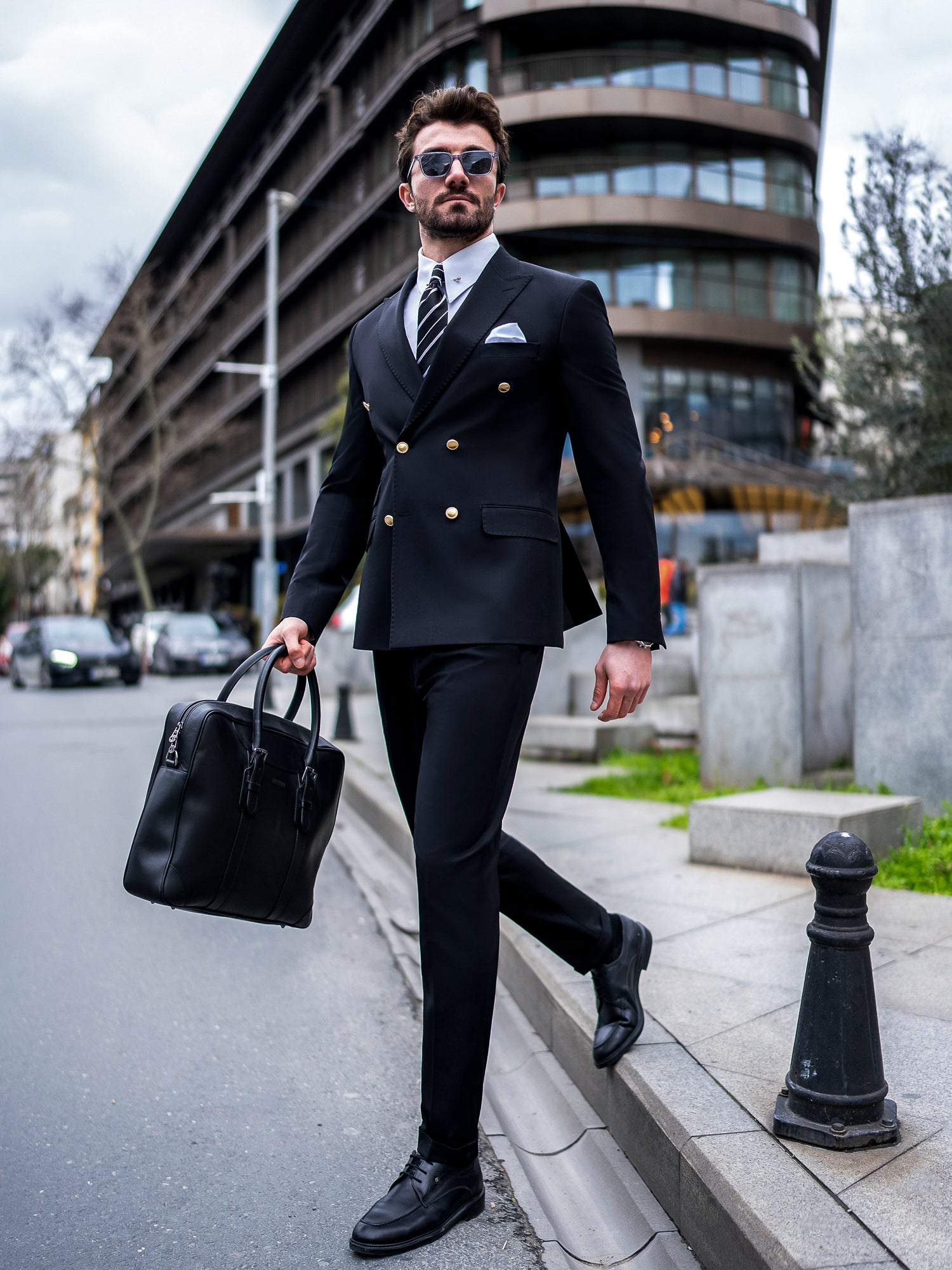 Black Double Breasted Suit 2-Piece