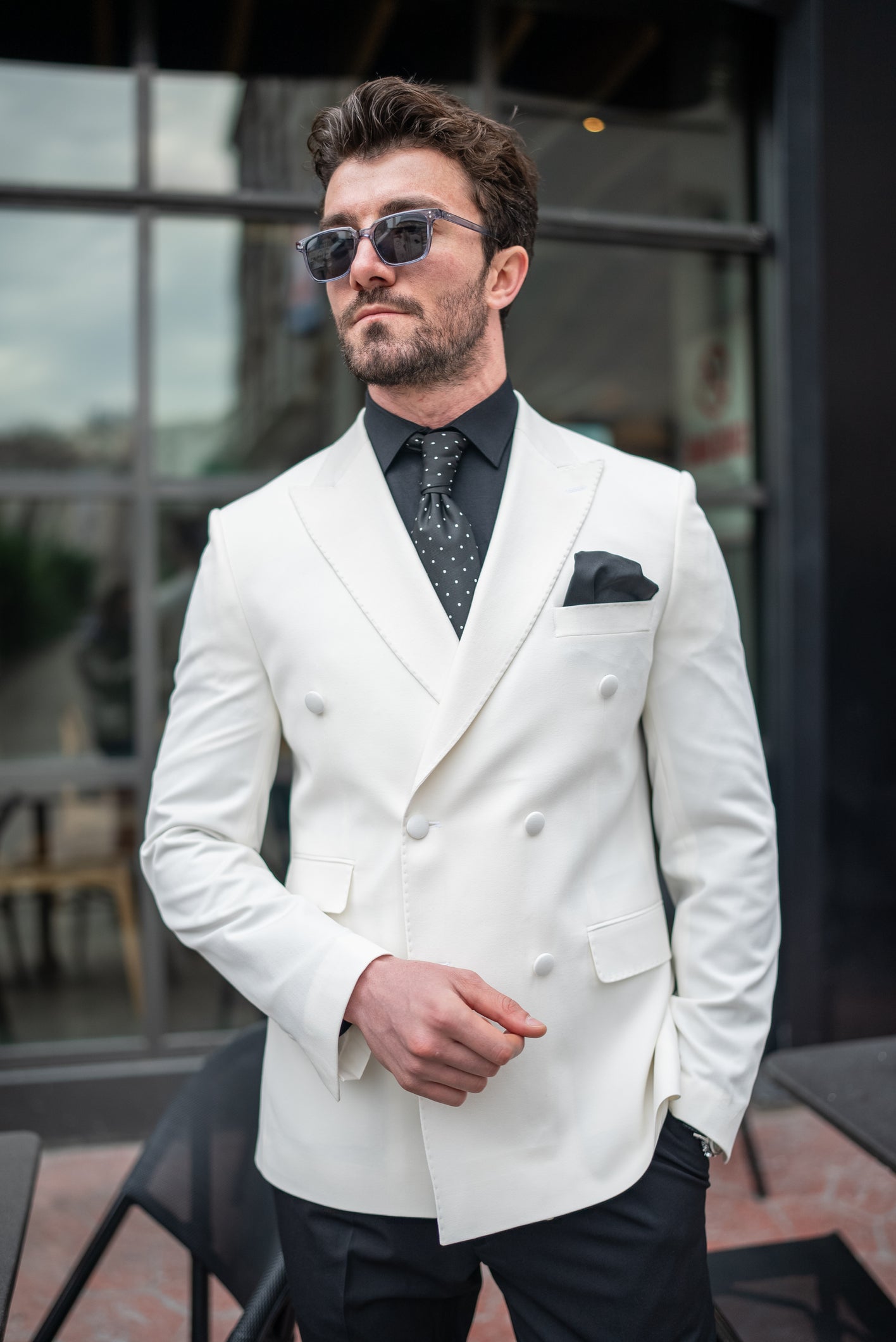 White Double Breasted Blazer