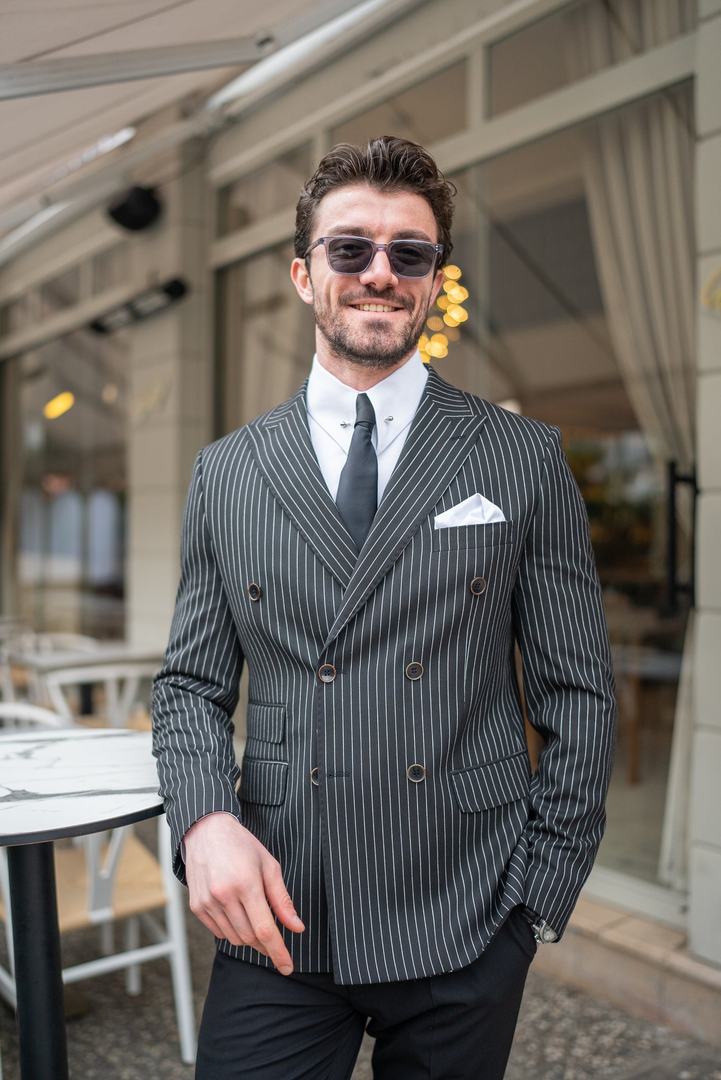Black Striped Double Breasted Blazer