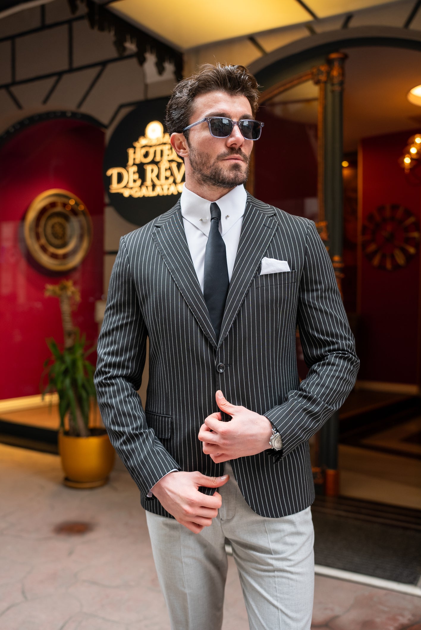 Black Striped Single Breasted Blazer