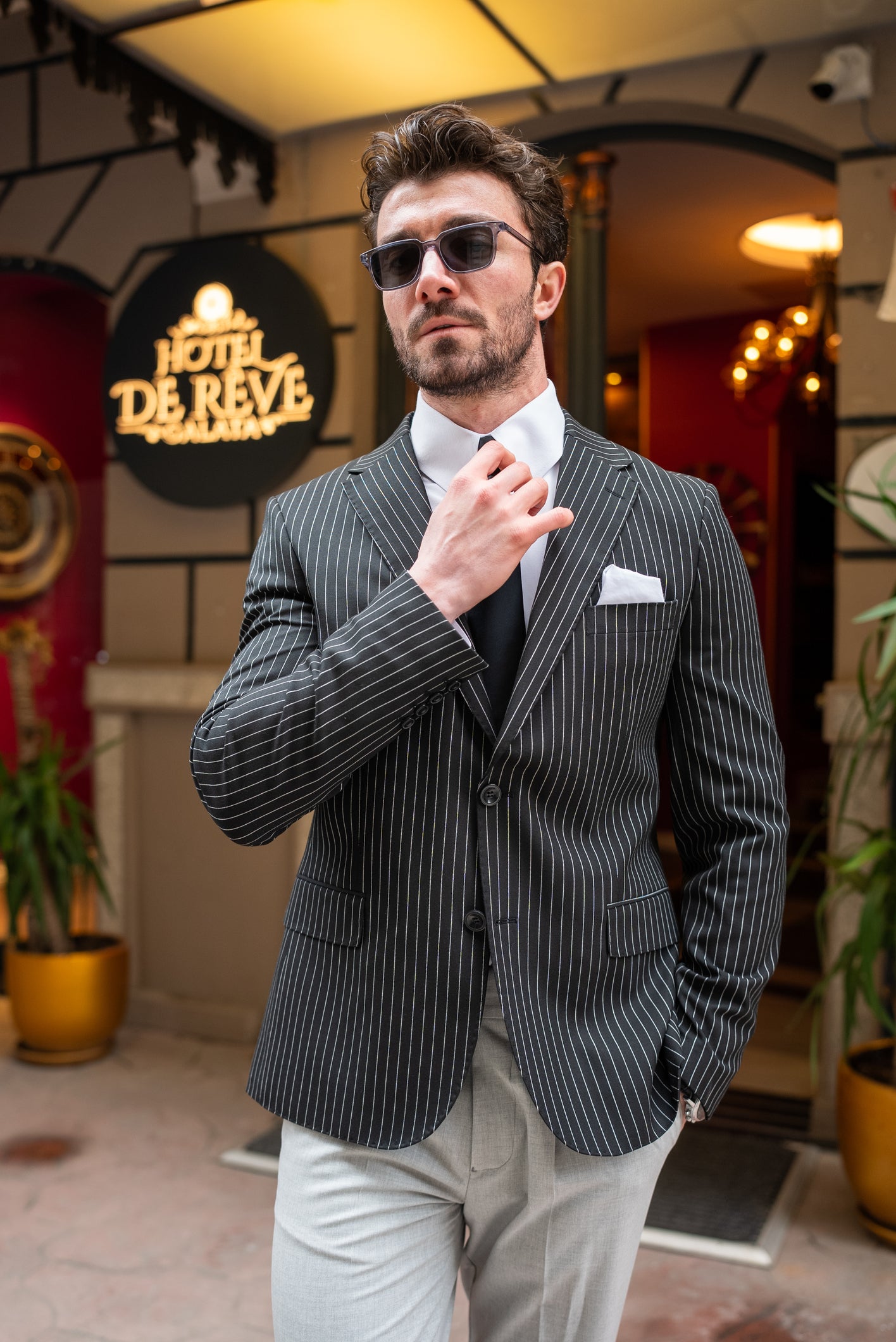 Black Striped Single Breasted Blazer