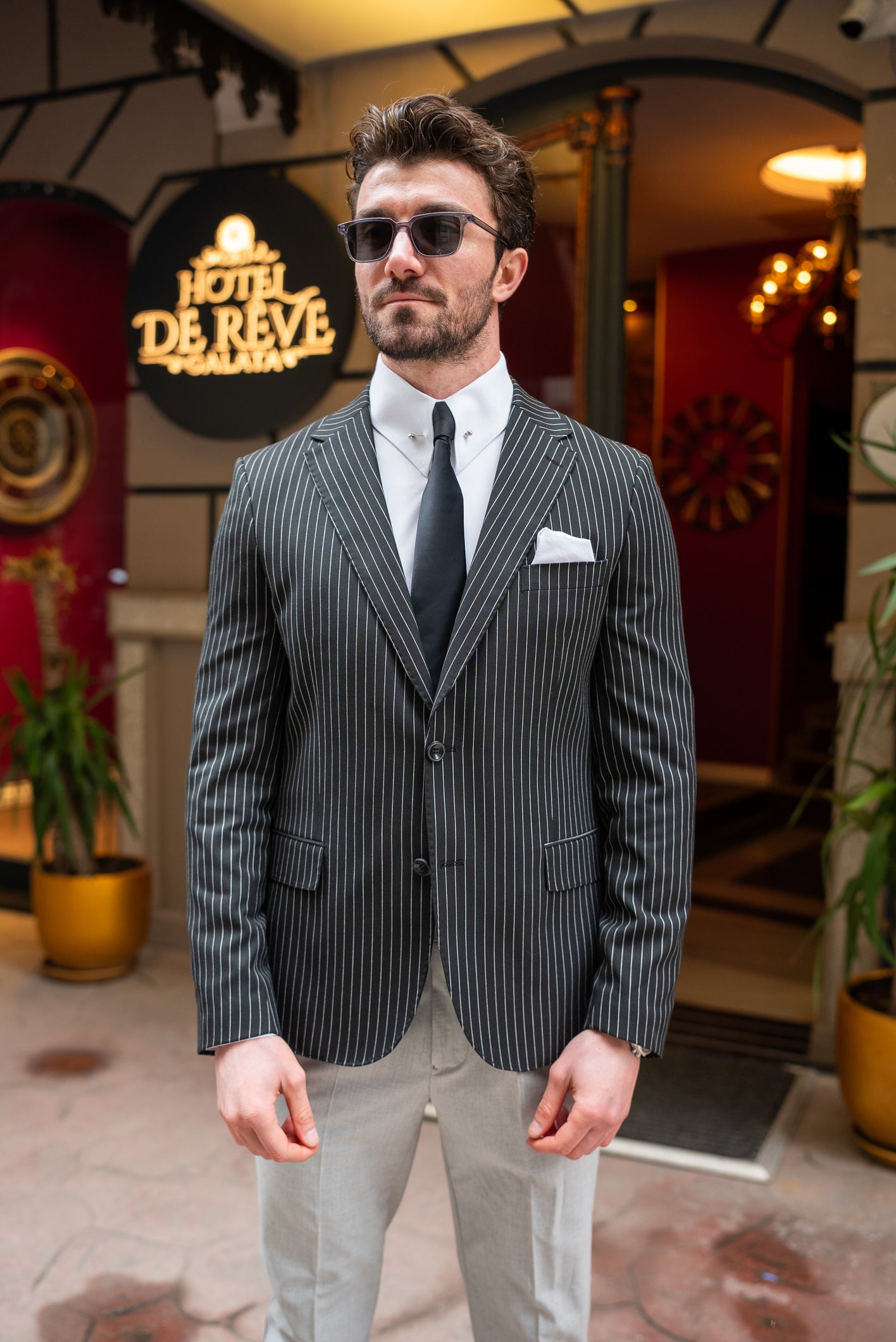 Black Striped Single Breasted Blazer