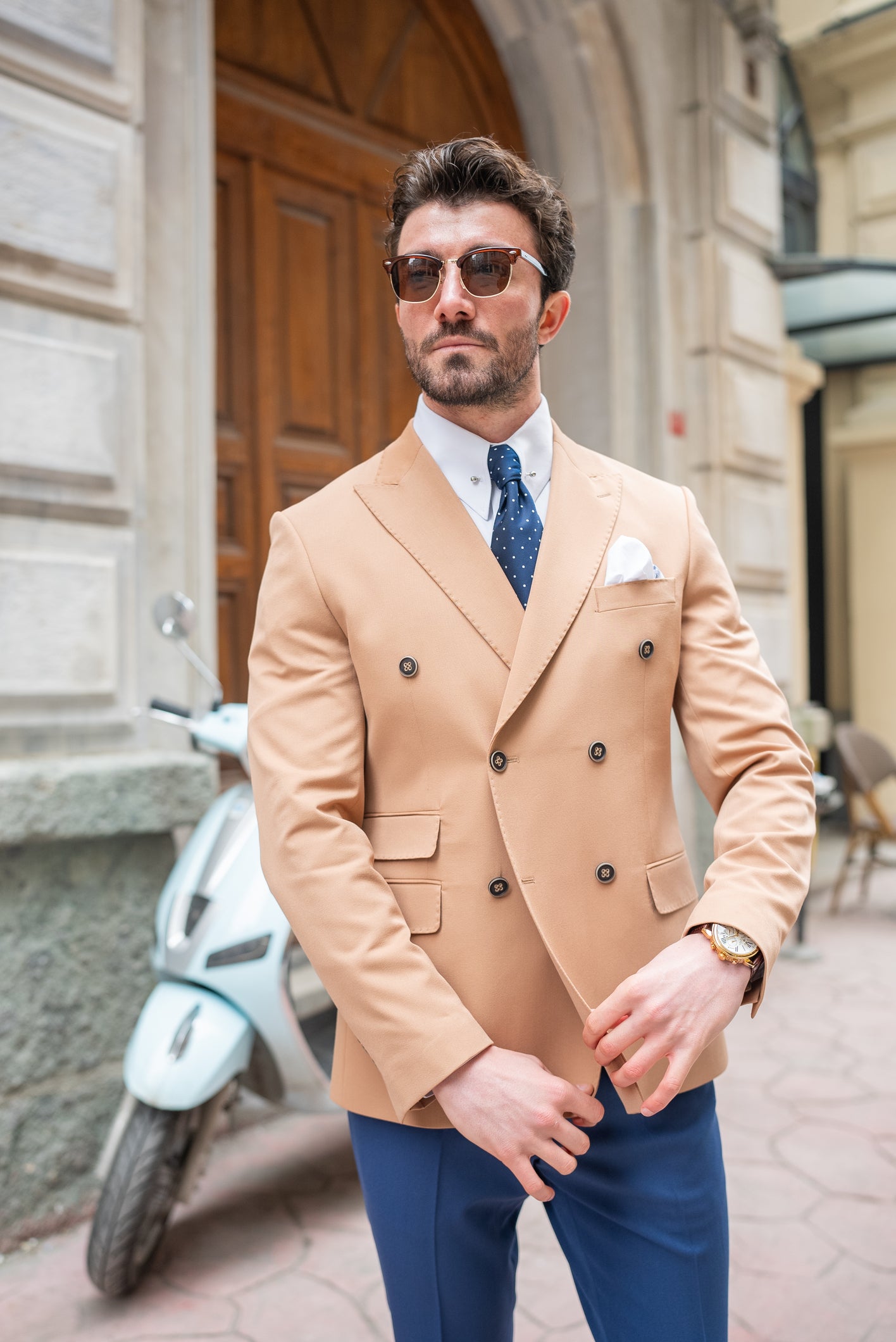 Camel Double Breasted Blazer