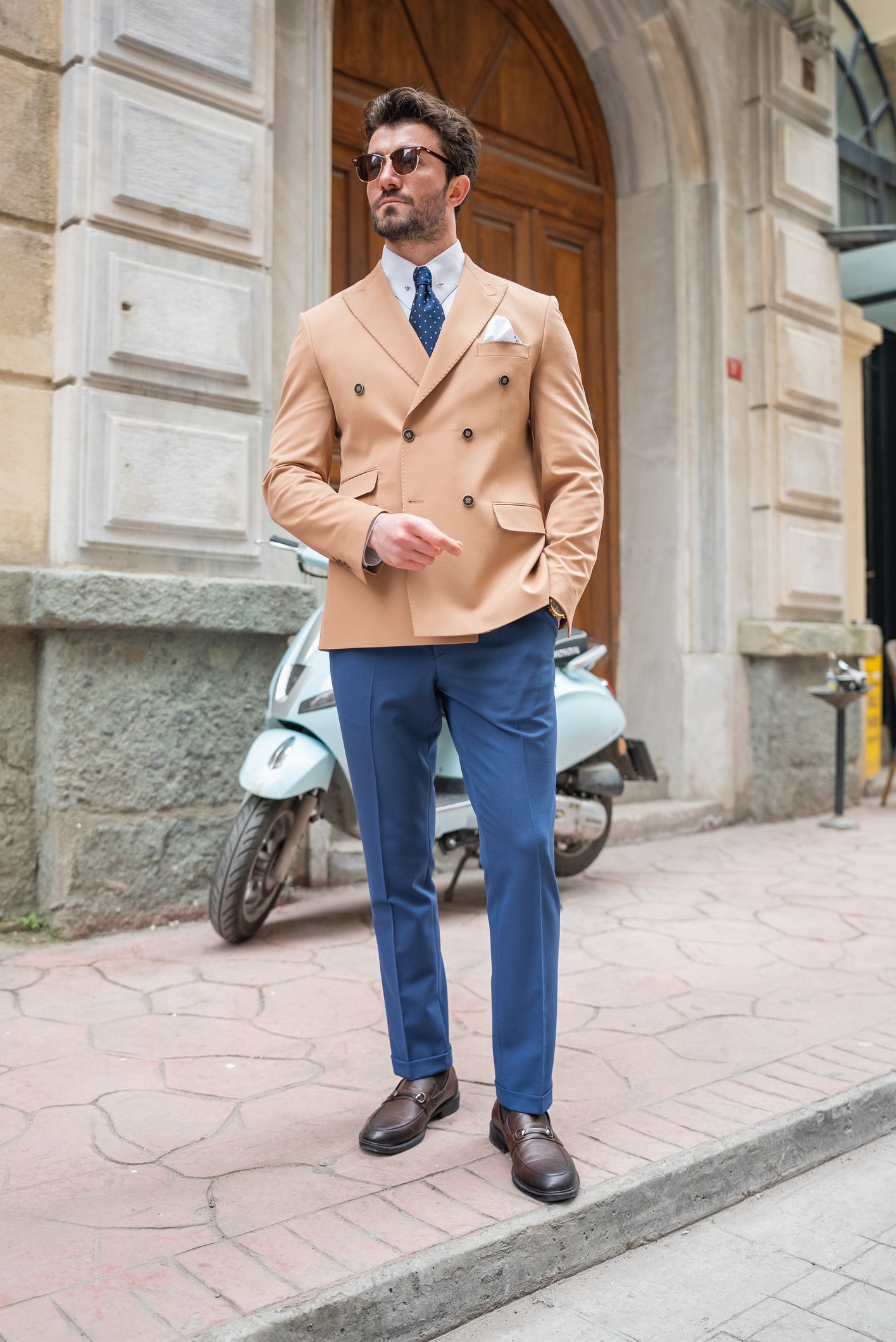 Camel Double Breasted Blazer