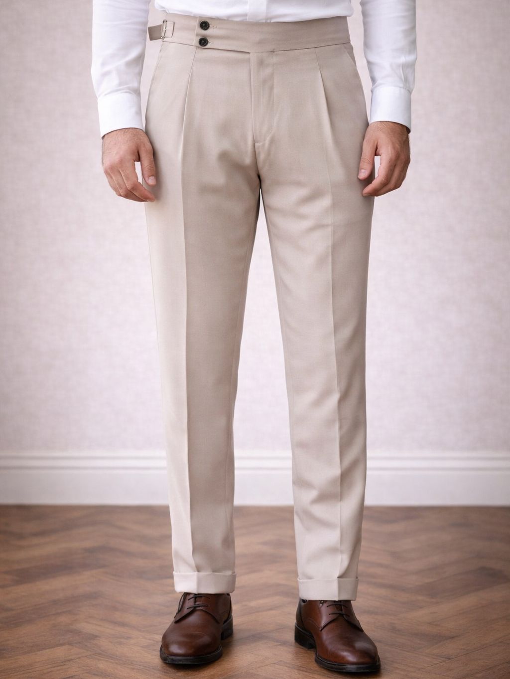 Beige High Waist Slim-Fit Pants