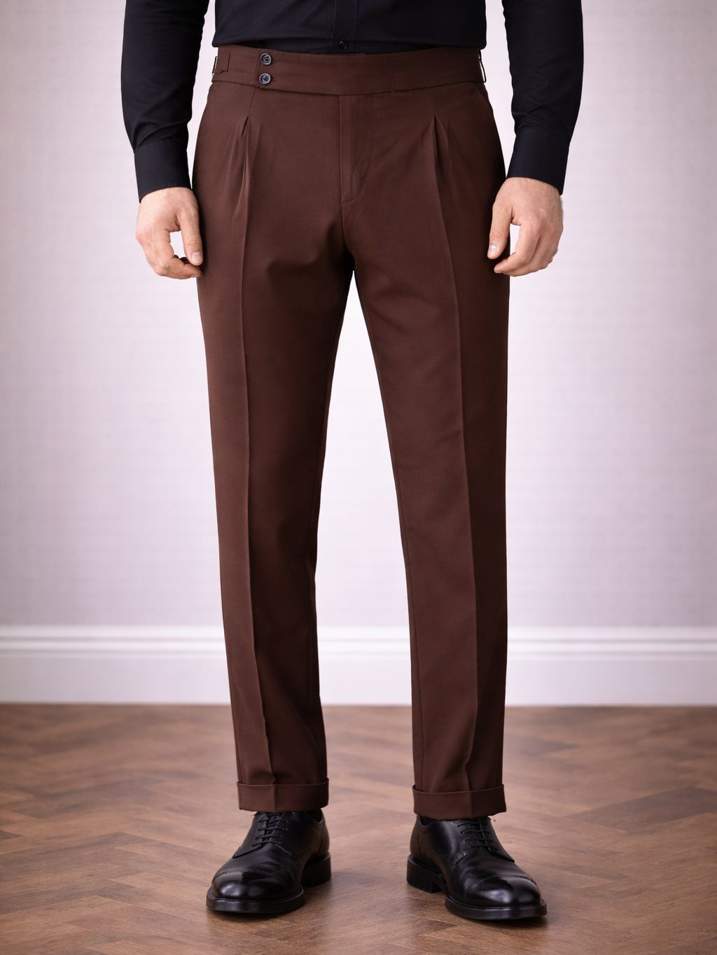 Brown High Waist Slim-Fit Pants