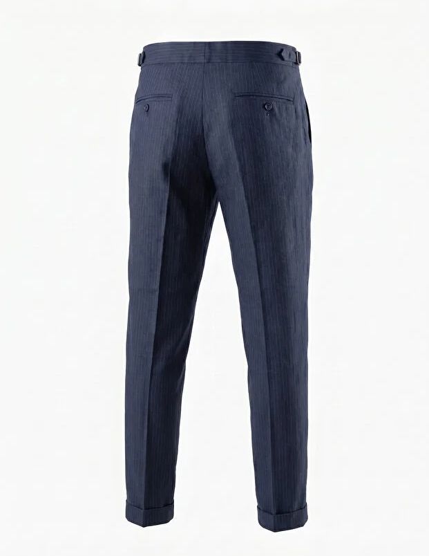 Navy Striped High Waist Slim-Fit Pants