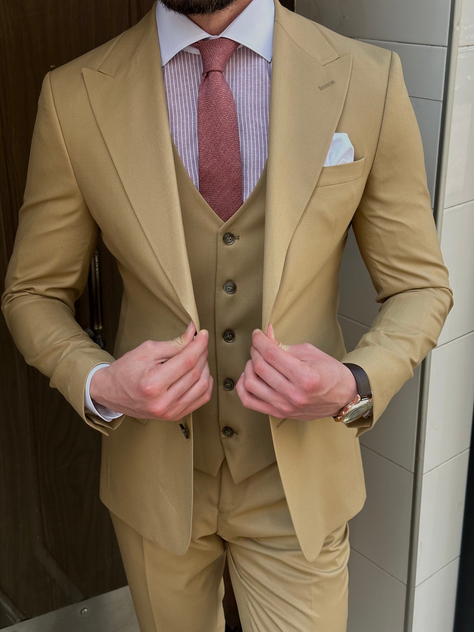 Camel Slim-Fit Suit 3-Piece