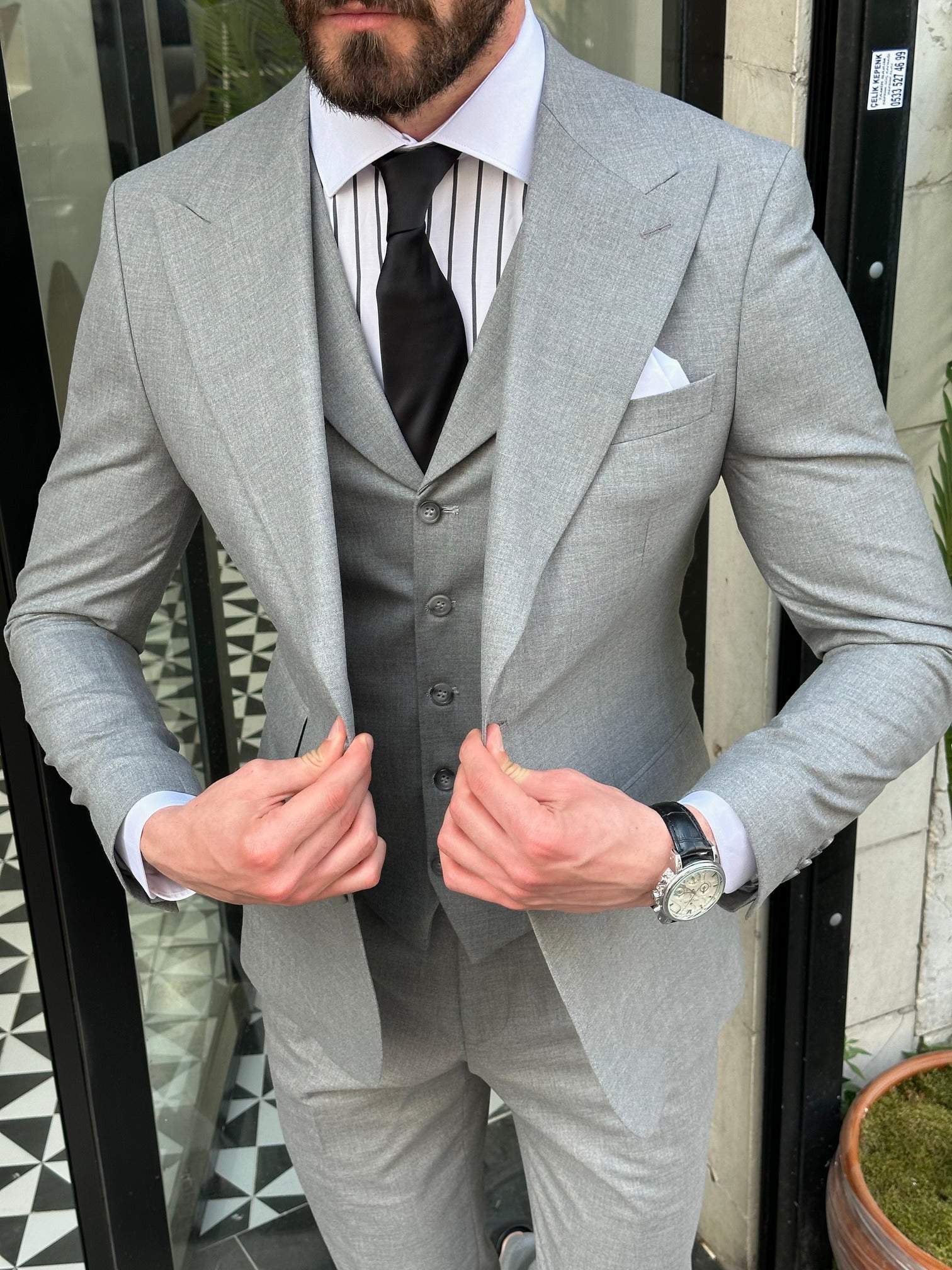 Grey Slim-Fit Suit 3-Piece