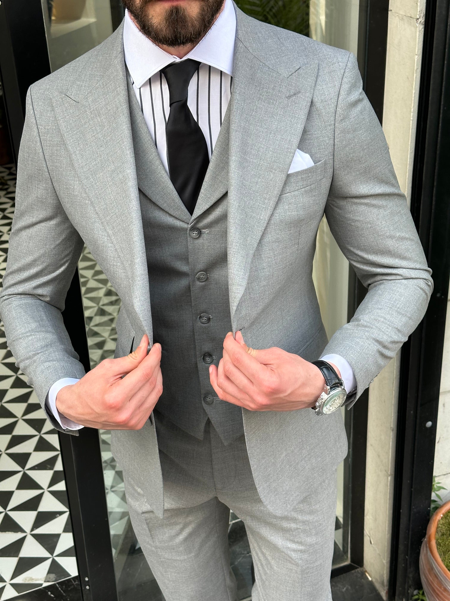 Grey Slim-Fit Suit 3-Piece