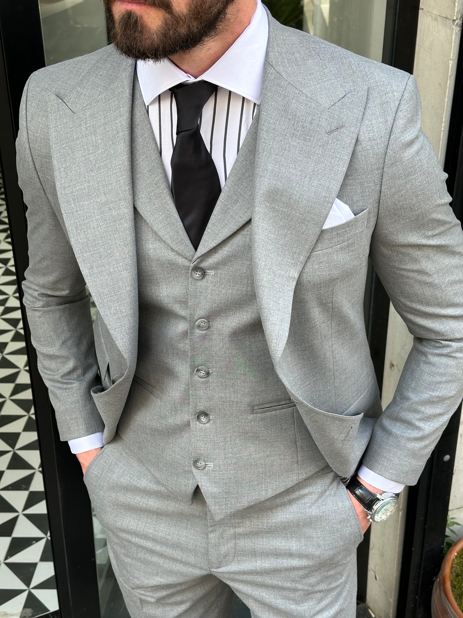 Grey Slim-Fit Suit 3-Piece
