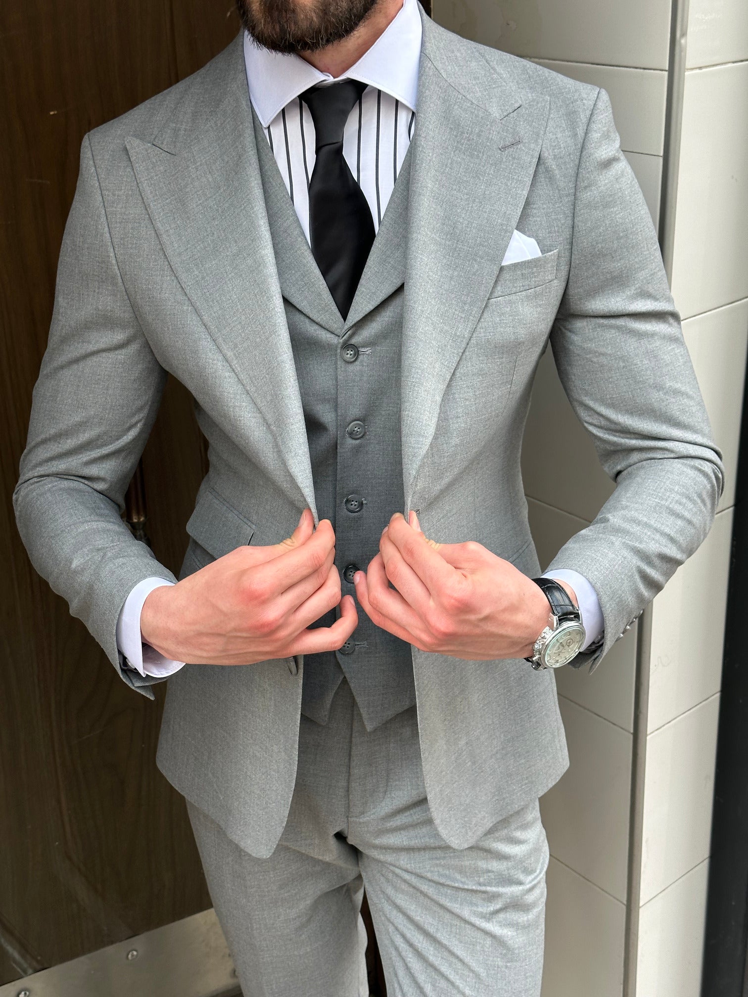 Grey Slim-Fit Suit 3-Piece