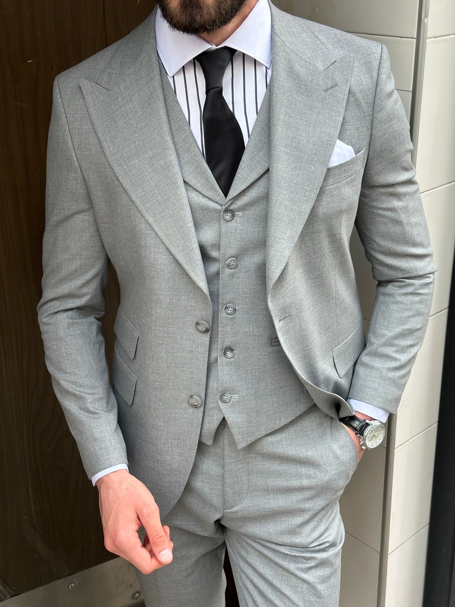 Grey Slim-Fit Suit 3-Piece