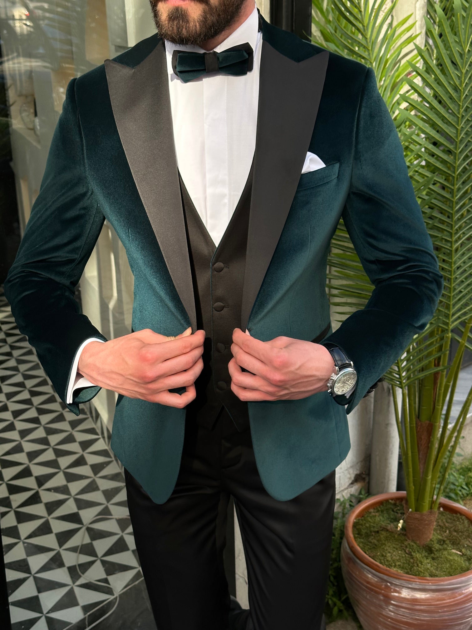 Emerald Velvet Slim-Fit Tuxedo 3-Piece