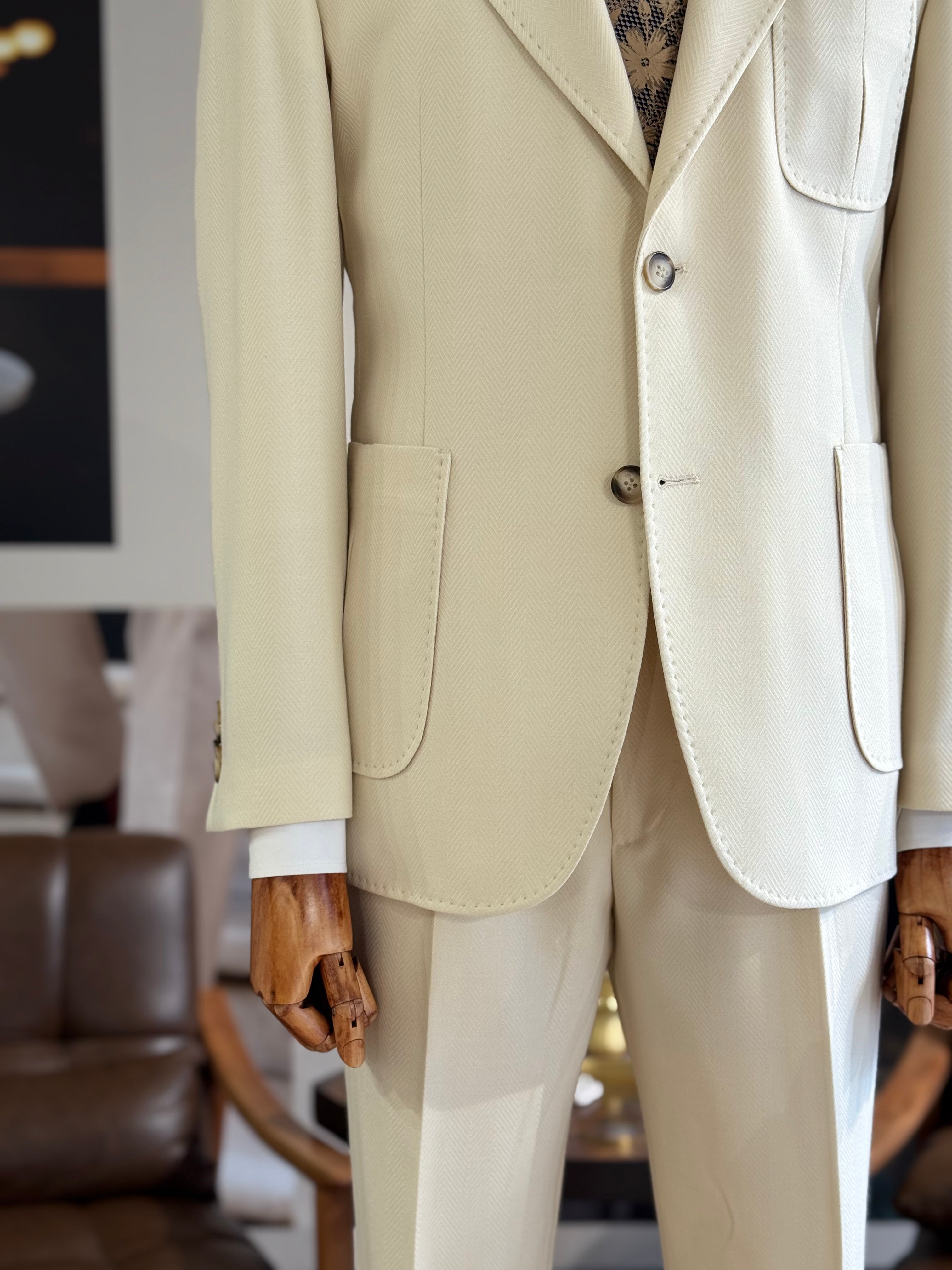 Beige Slim-Fit Suit 2-Piece
