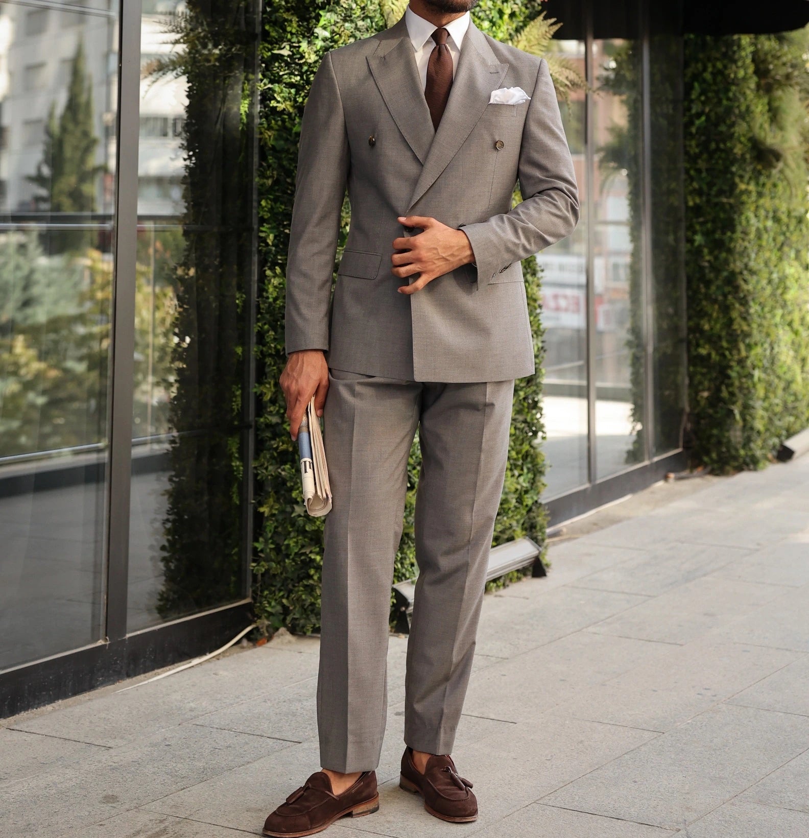 Grey Double Breasted Suit 2-Piece