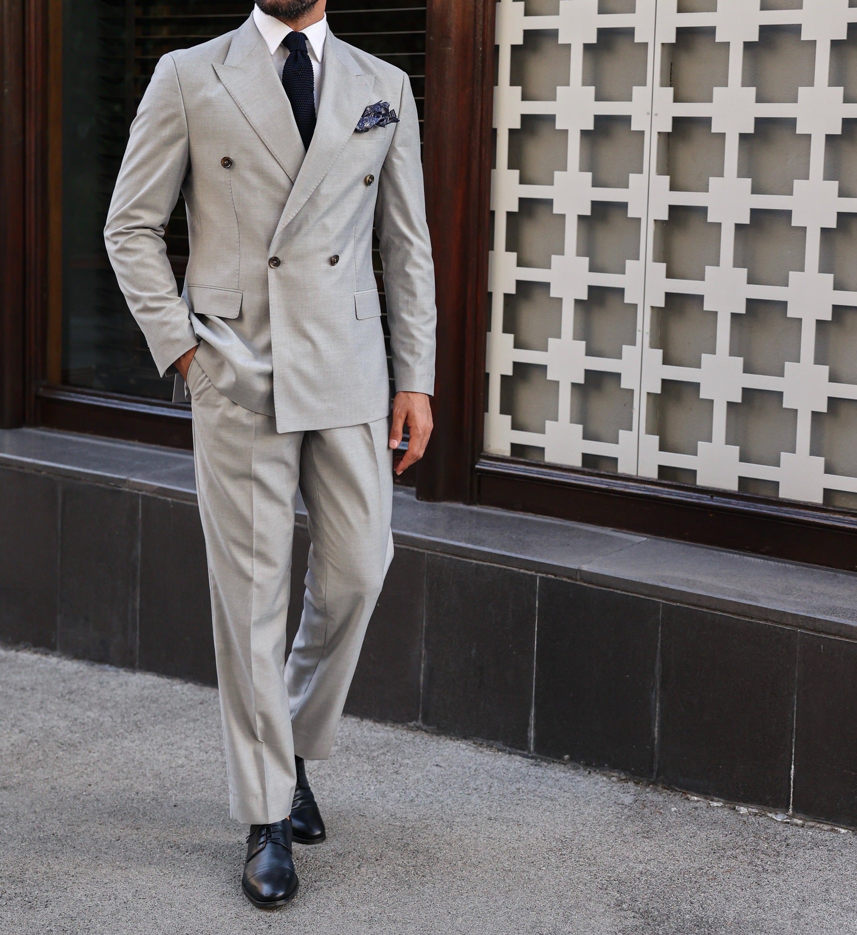 Light Grey Double Breasted Suit 2-Piece