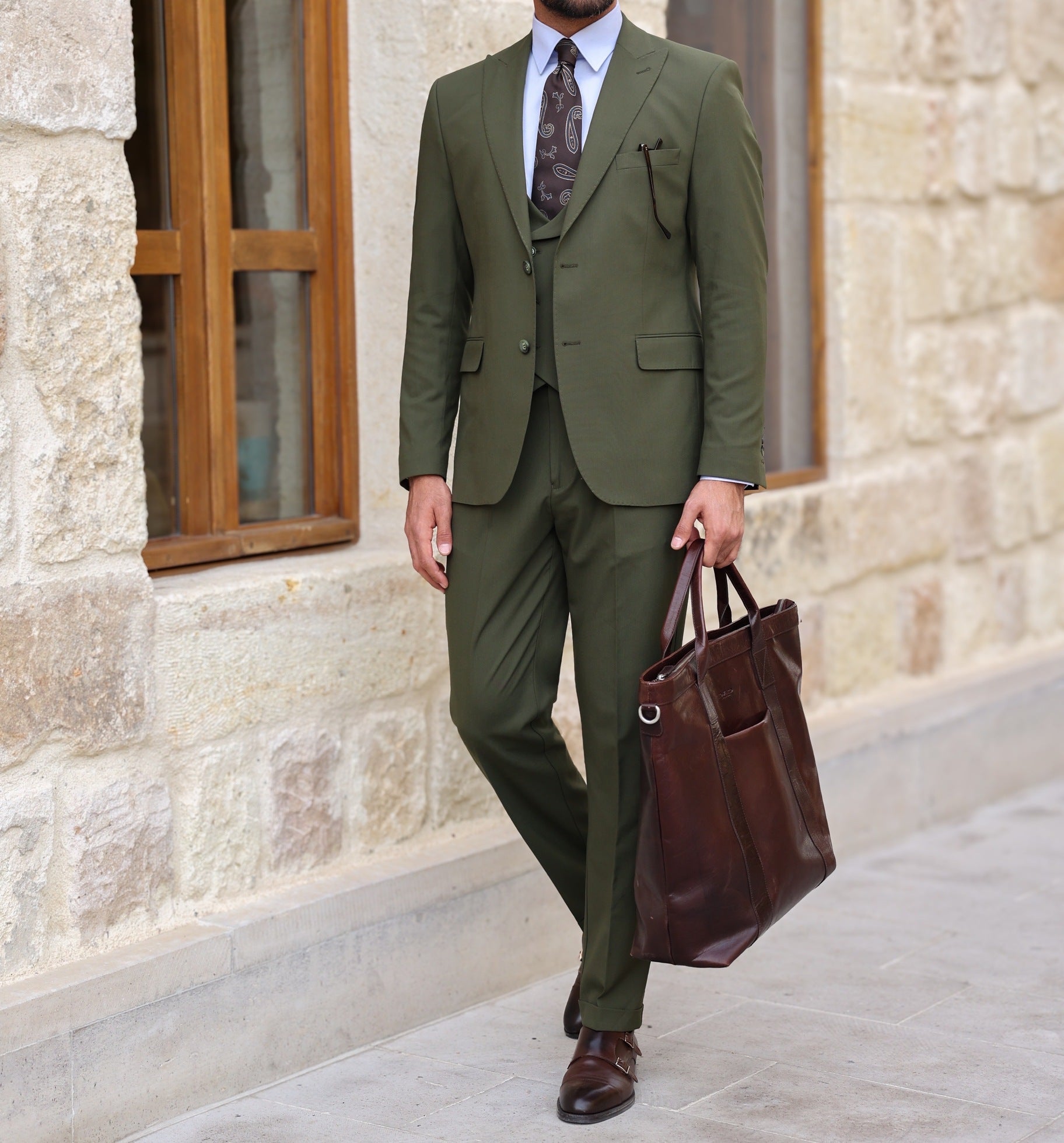 Khaki Modern-Fit Suit 3-Piece