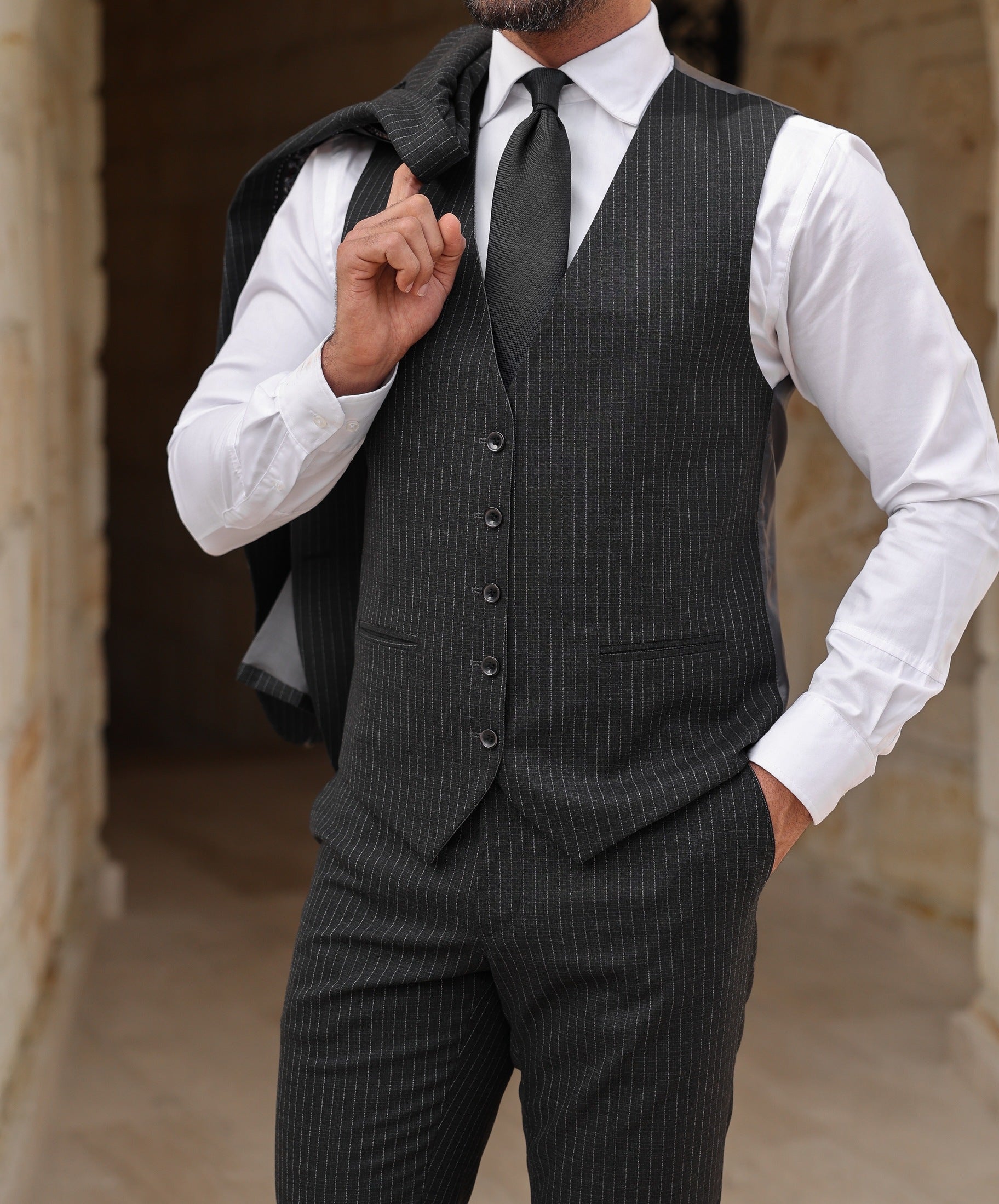 Black Double-Sided Vest Suit 3-Piece
