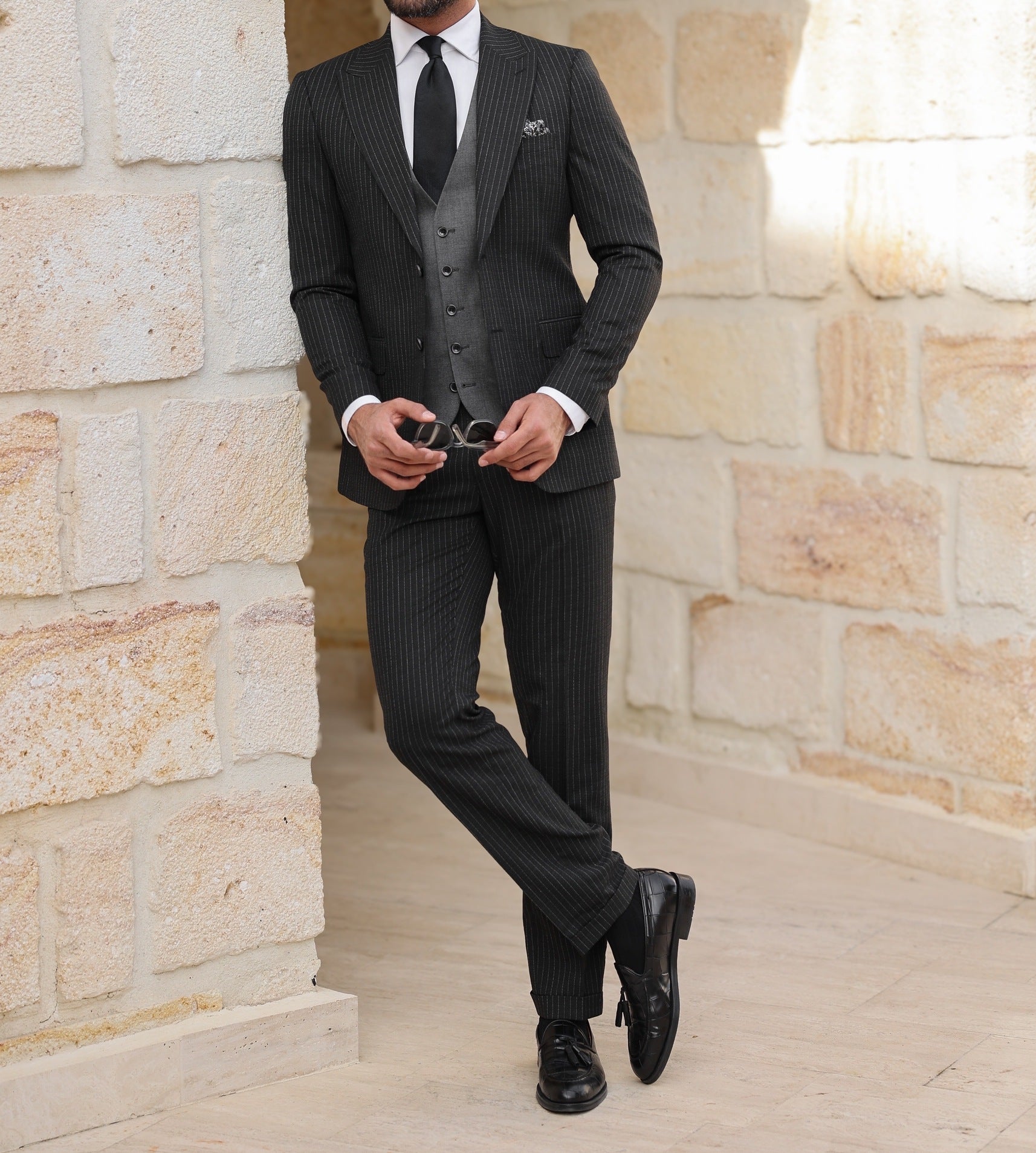 Black Double-Sided Vest Suit 3-Piece