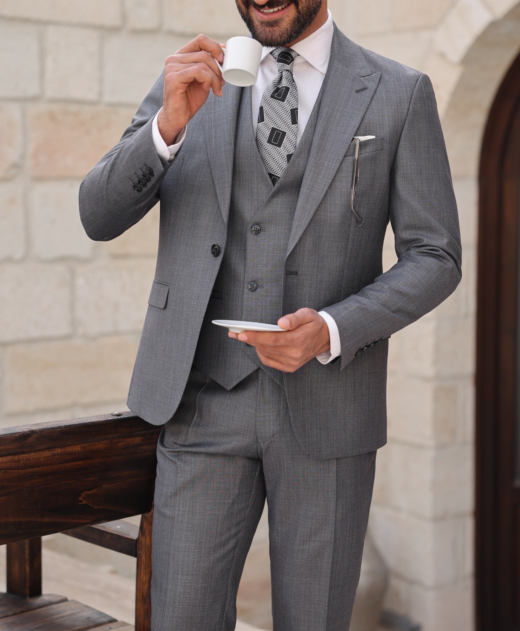 Grey Slim-Fit Suit 3-Piece