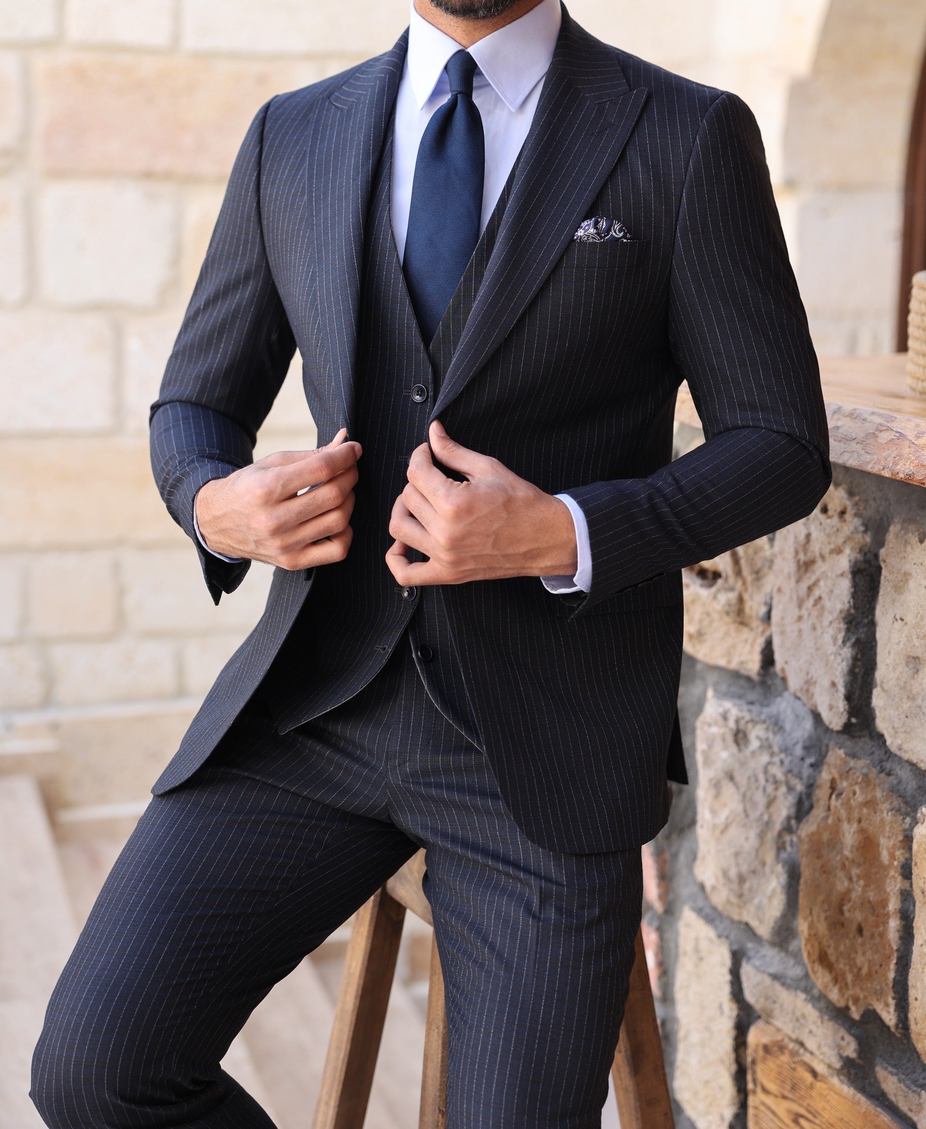 Navy Double-Sided Vest Suit 3-Piece