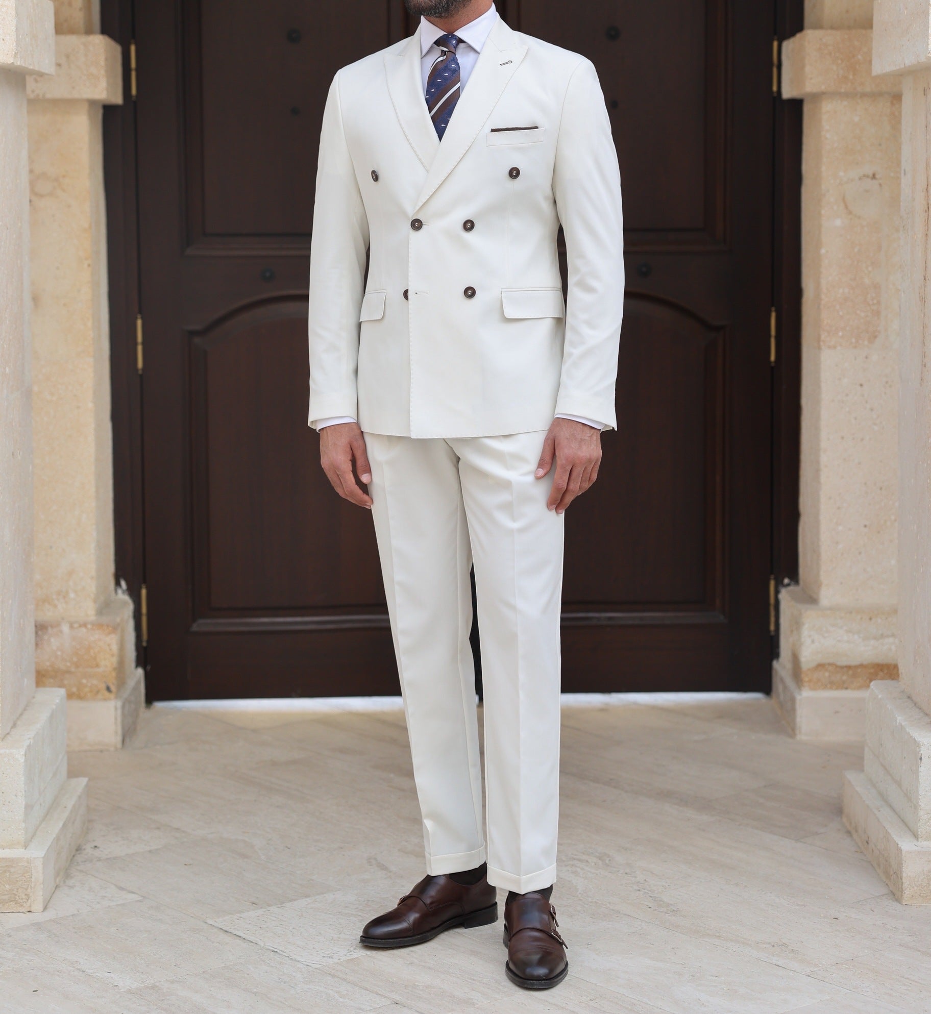 White Double Breasted Suit 2-Piece
