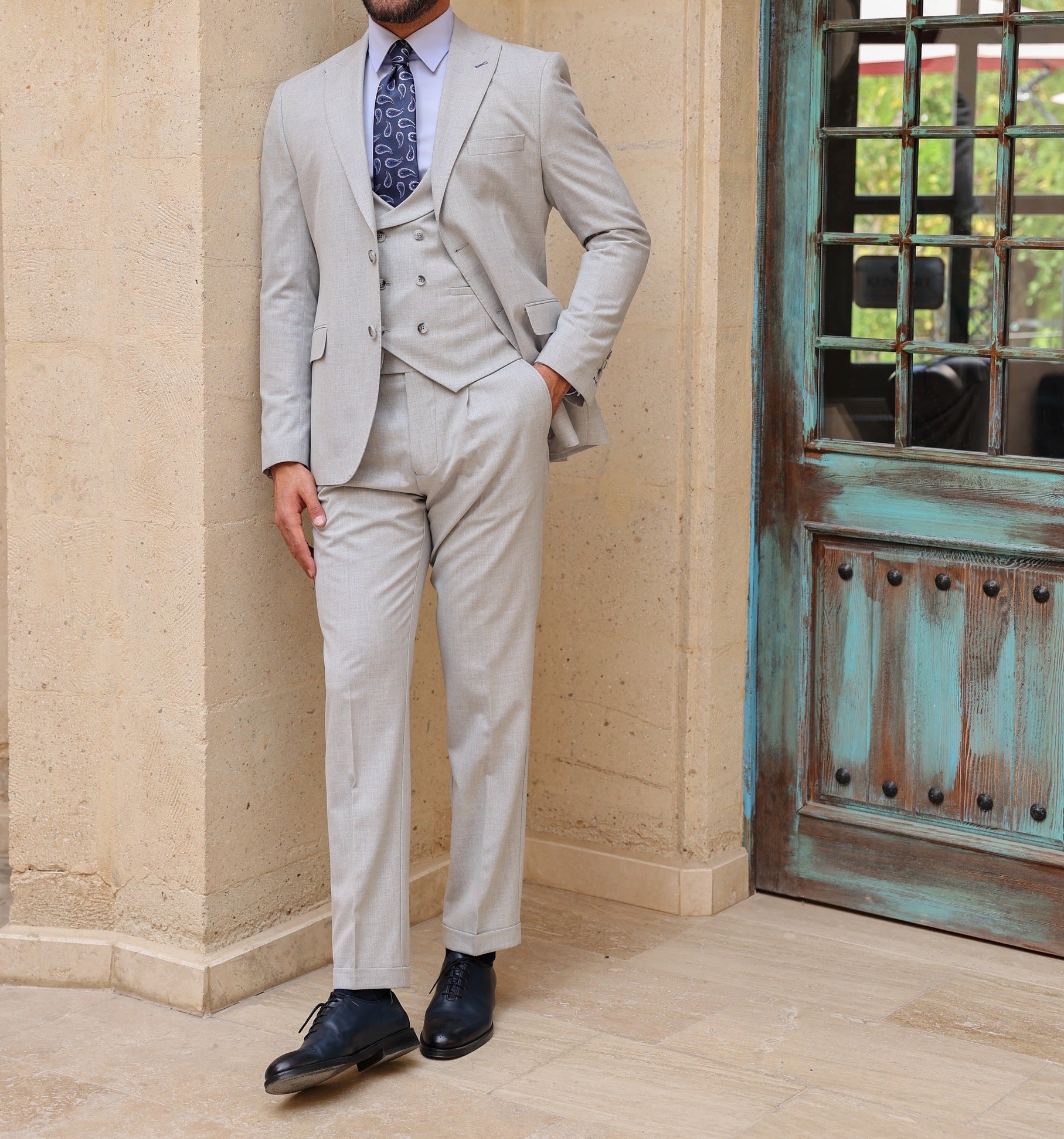 Grey Modern-Fit Suit 3-Piece