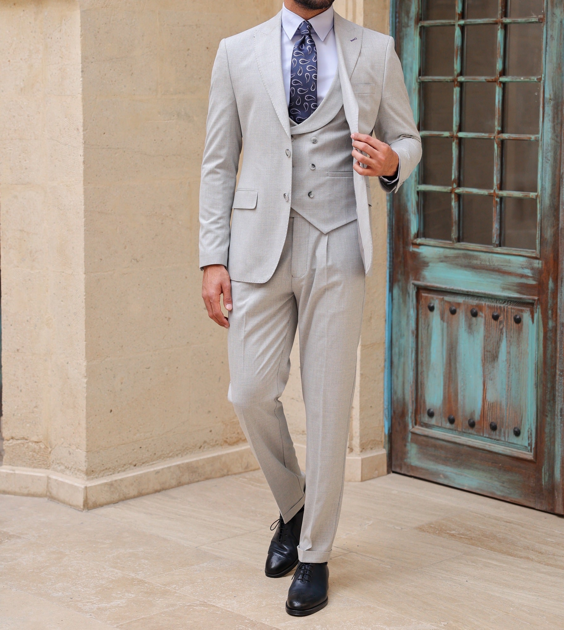 Grey Modern-Fit Suit 3-Piece
