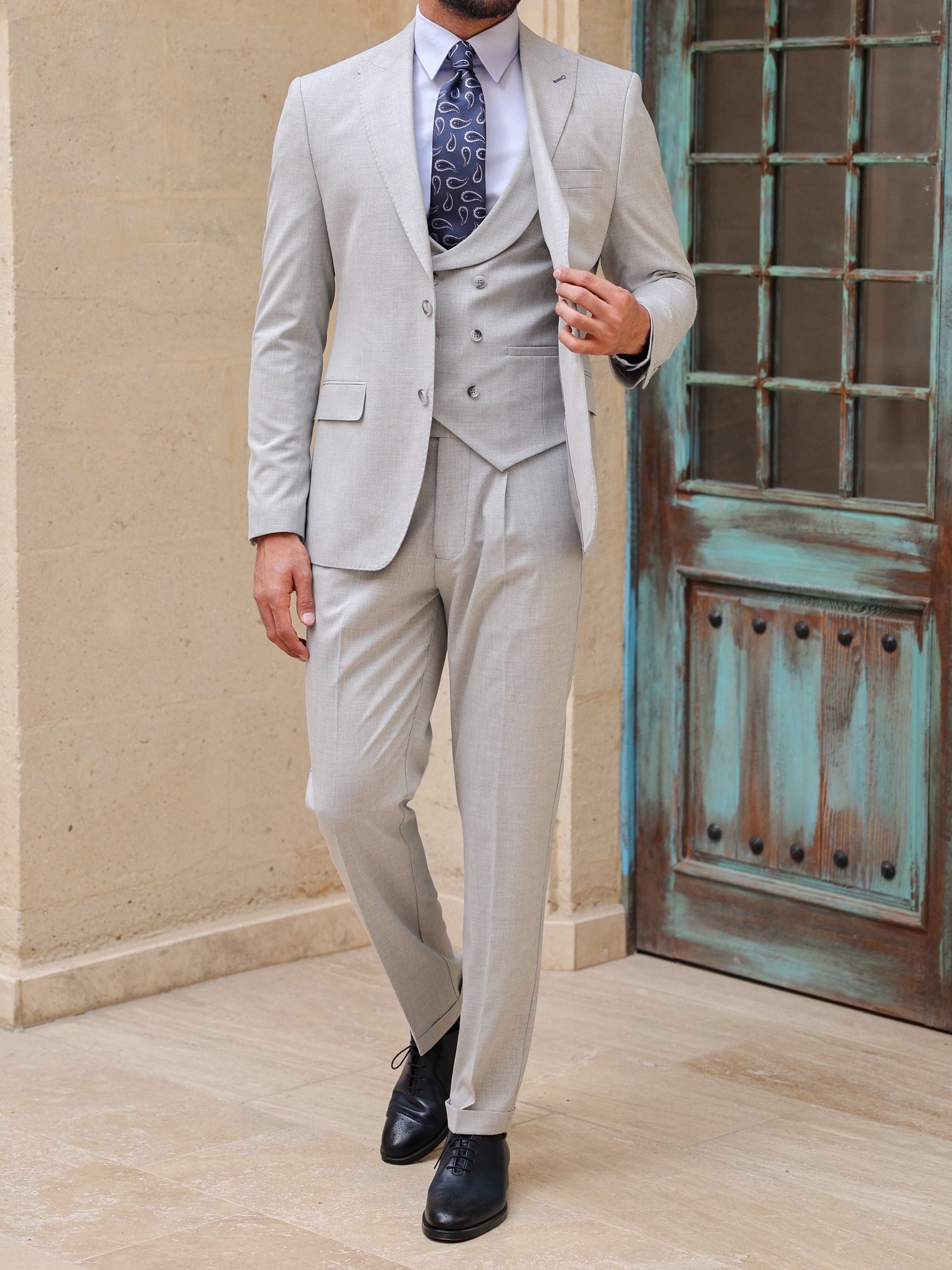 Grey Modern-Fit Suit 3-Piece