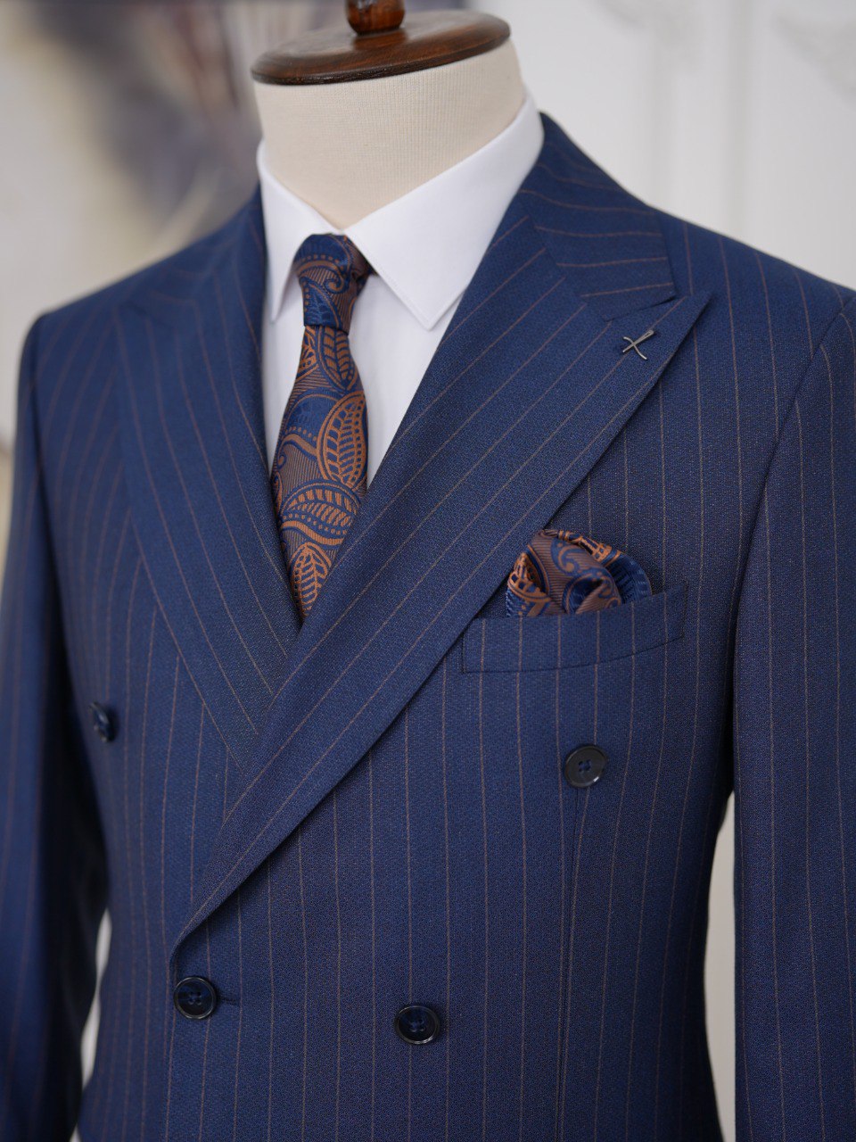 Navy Striped Double Breasted Suit 2-Piece