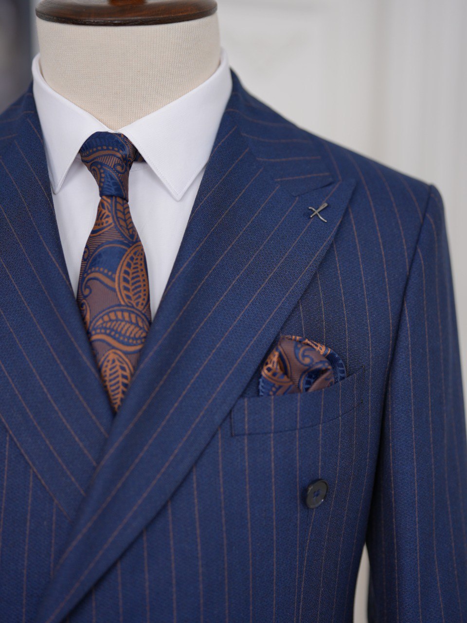 Navy Striped Double Breasted Suit 2-Piece
