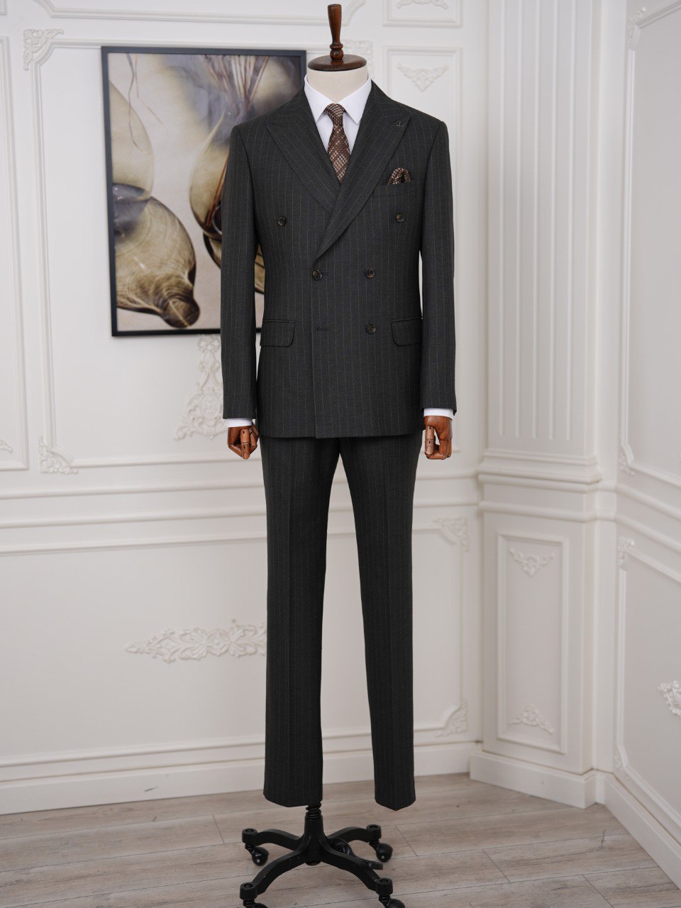 Brown Striped Double Breasted Suit 2-Piece