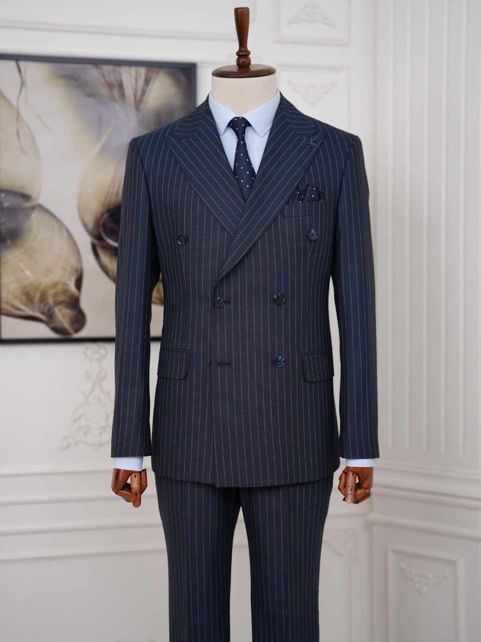 Navy Striped Double Breasted Suit 2-Piece