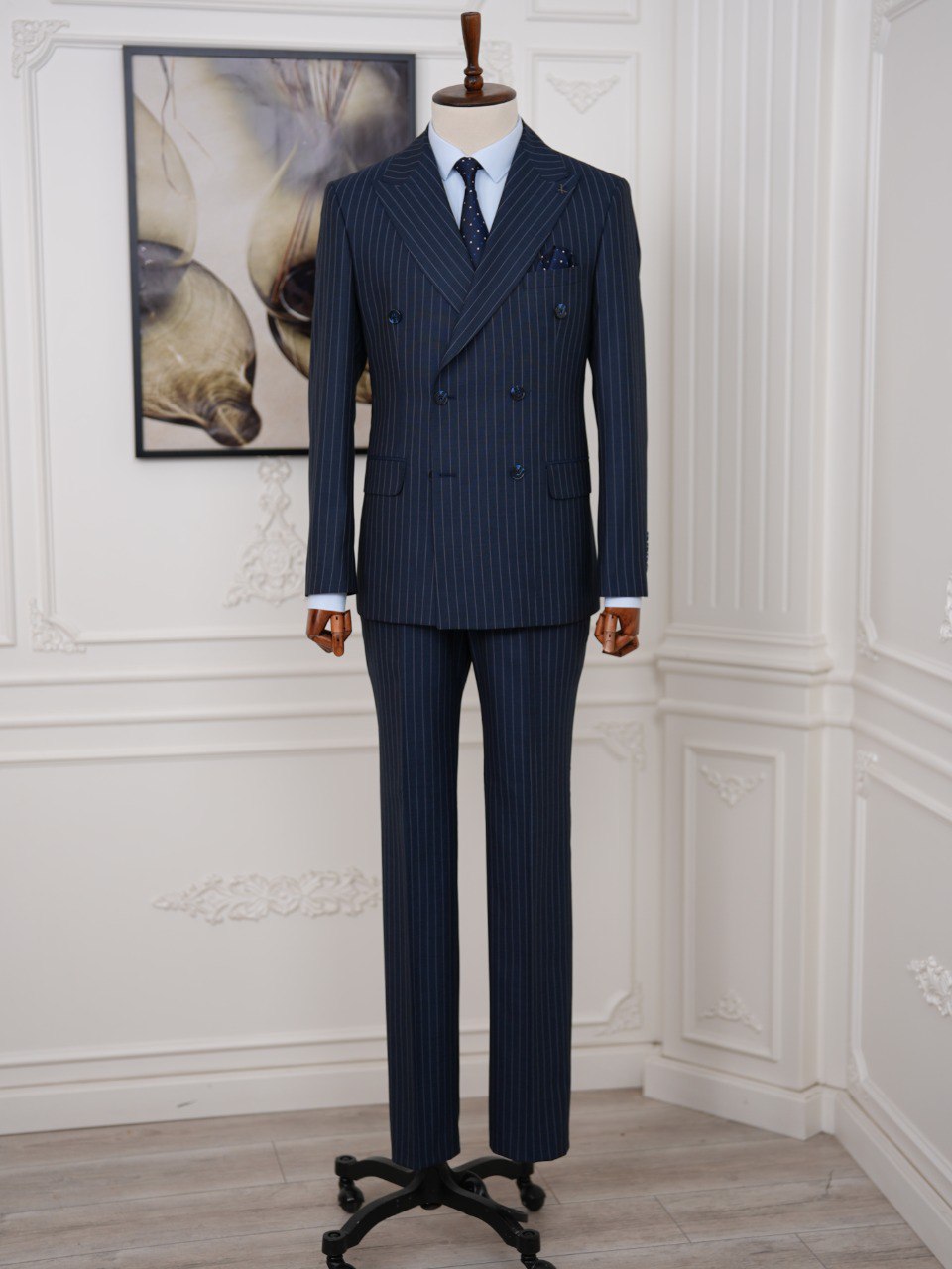 Navy Striped Double Breasted Suit 2-Piece