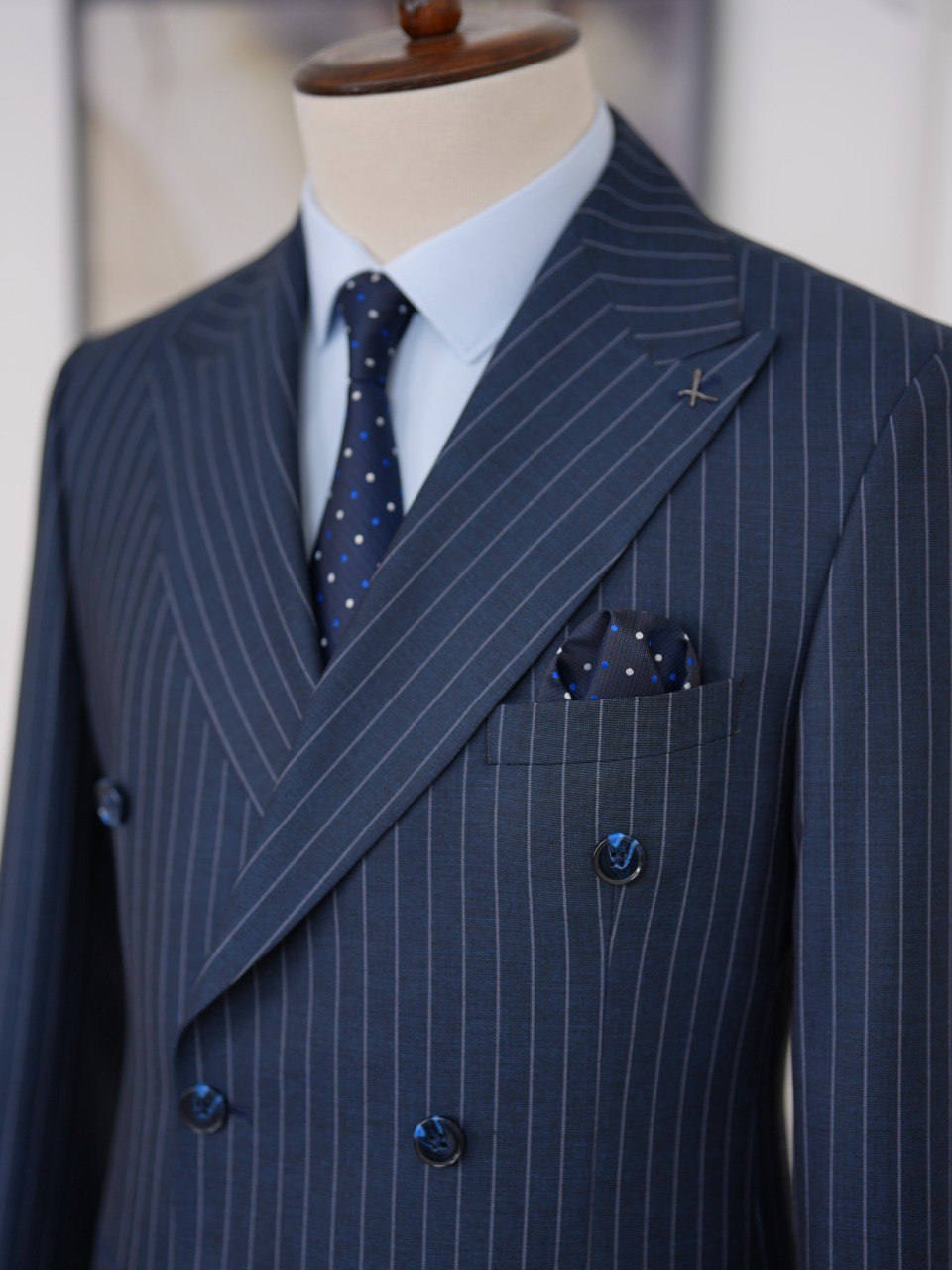 Navy Striped Double Breasted Suit 2-Piece