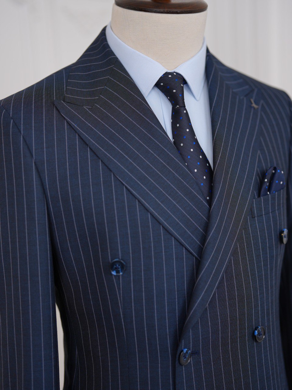 Navy Striped Double Breasted Suit 2-Piece