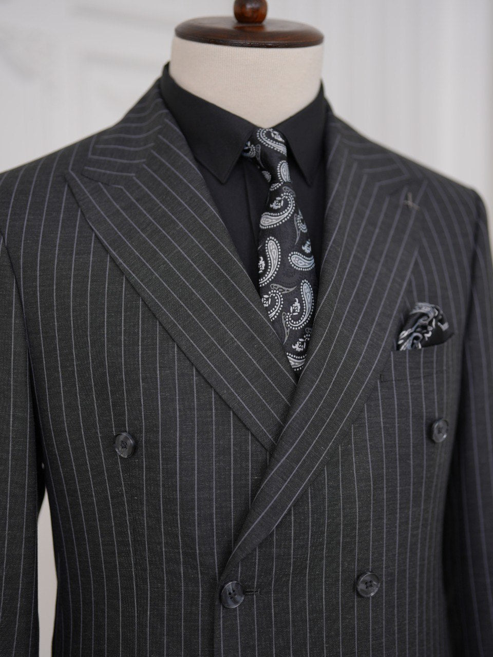 Black Striped Double Breasted Suit 2-Piece