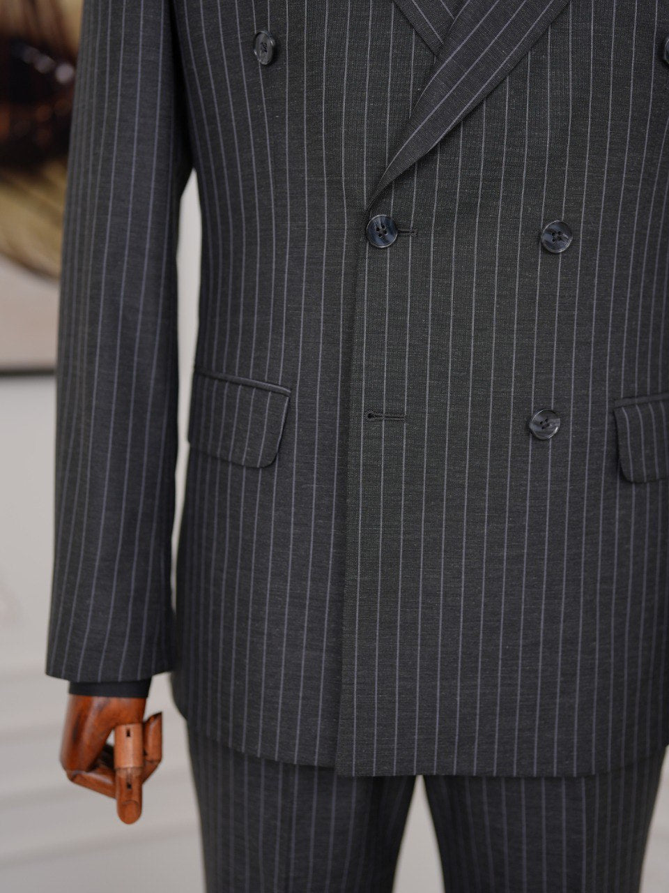 Black Striped Double Breasted Suit 2-Piece