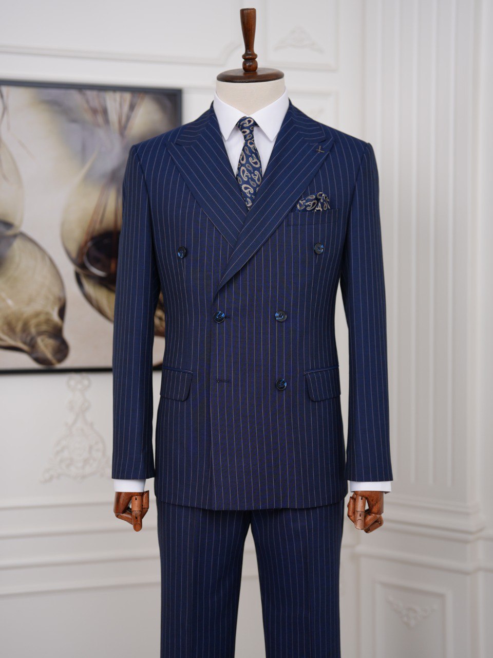 Navy Striped Double Breasted Suit 2-Piece