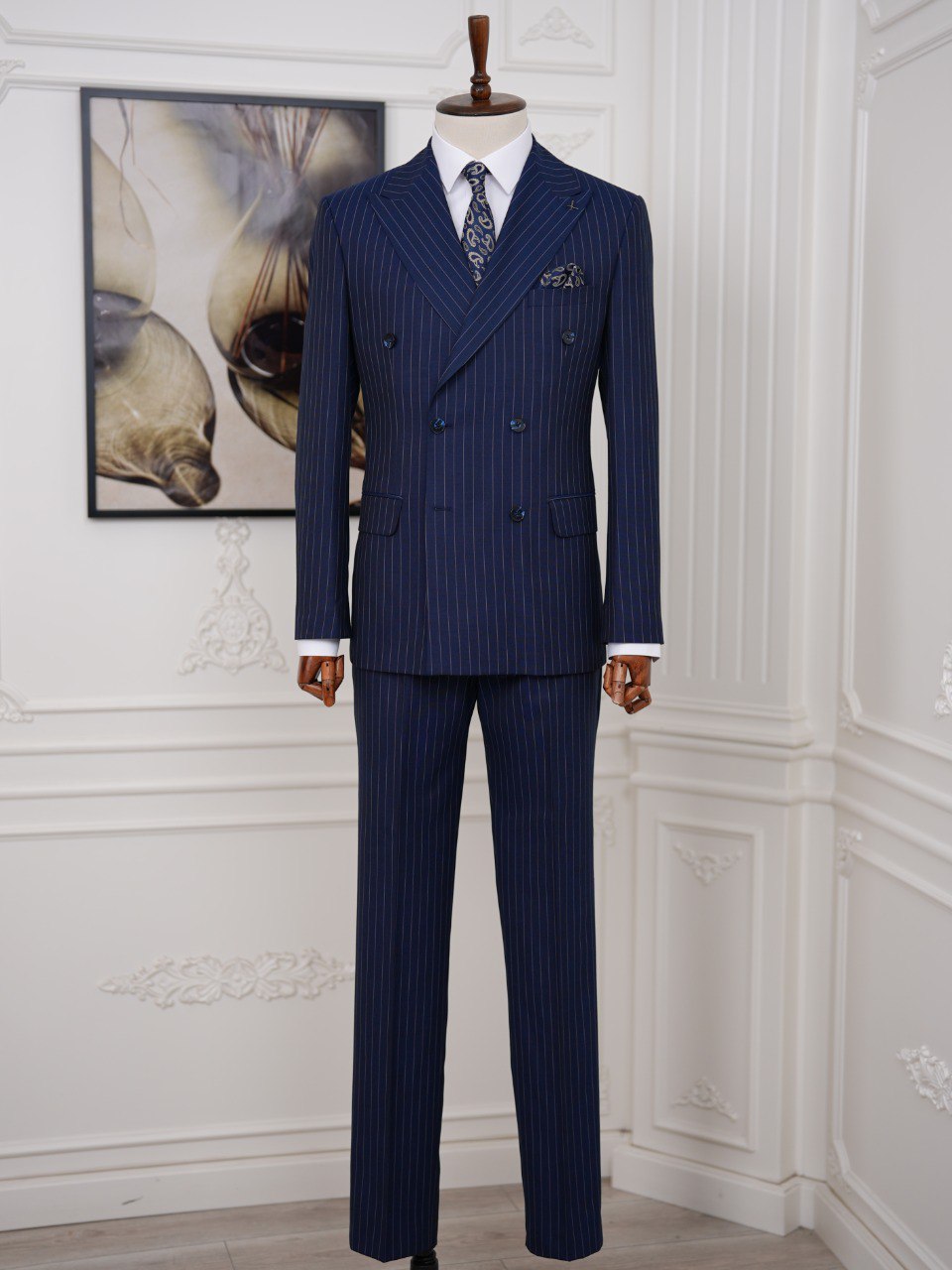 Navy Striped Double Breasted Suit 2-Piece