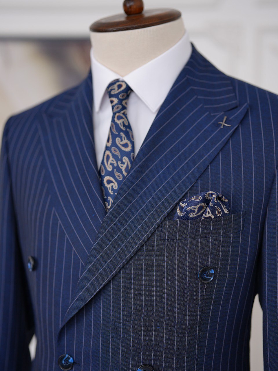 Navy Striped Double Breasted Suit 2-Piece
